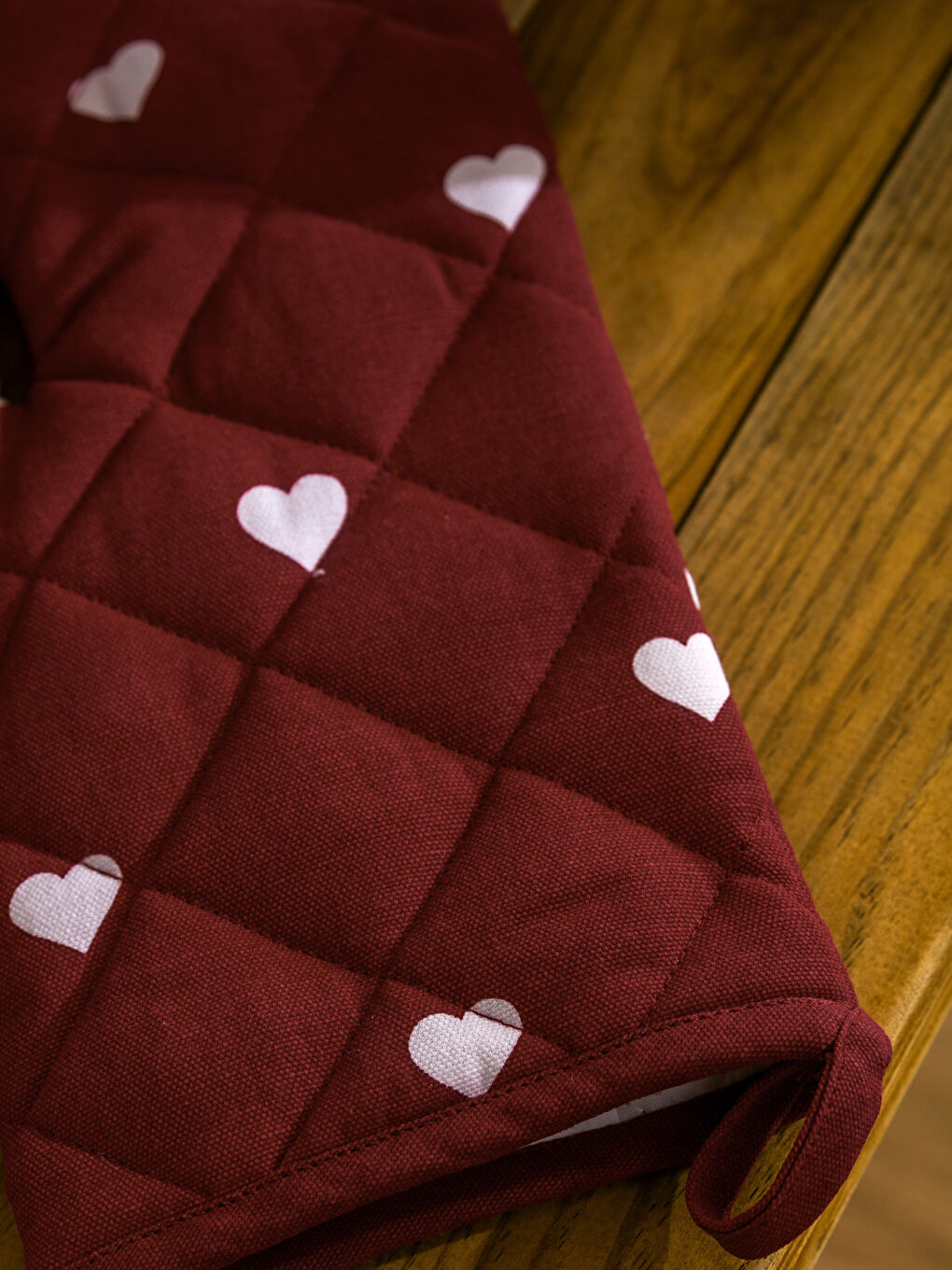 Kırmızı Kalp Baskılı Fırın Eldiveni ve Tutaç-2