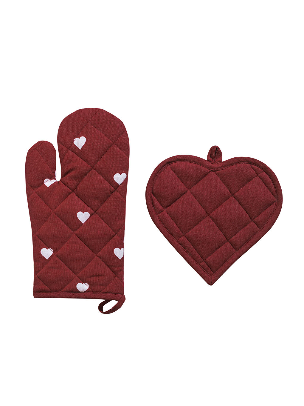 Kırmızı Kalp Baskılı Fırın Eldiveni ve Tutaç-3