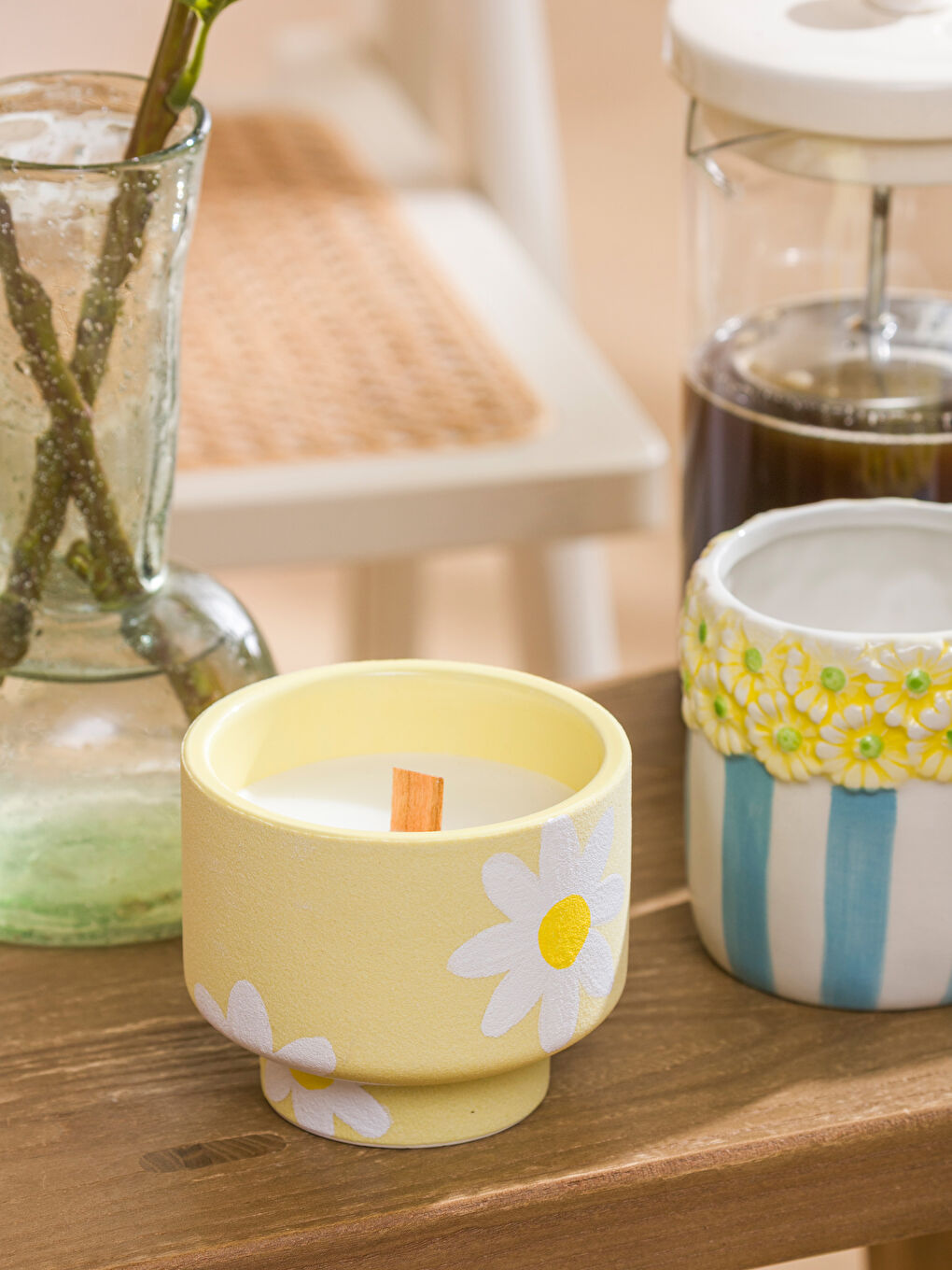 Sarı Çiçek Desenli Bardak Mum-1