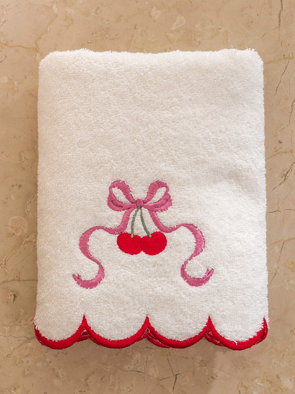 Ekru Nakışlı Pamuklu Yüz Havlusu 50x80 cm-2