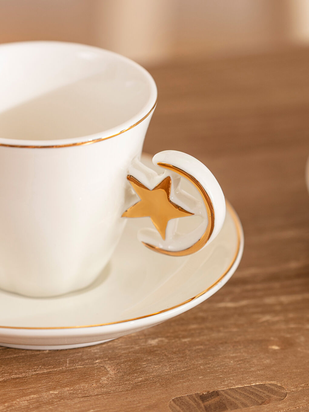 Ekru Yıldız Desenli 2 Kişilik Porselen Kahve Fincan Takımı 90 ml-2