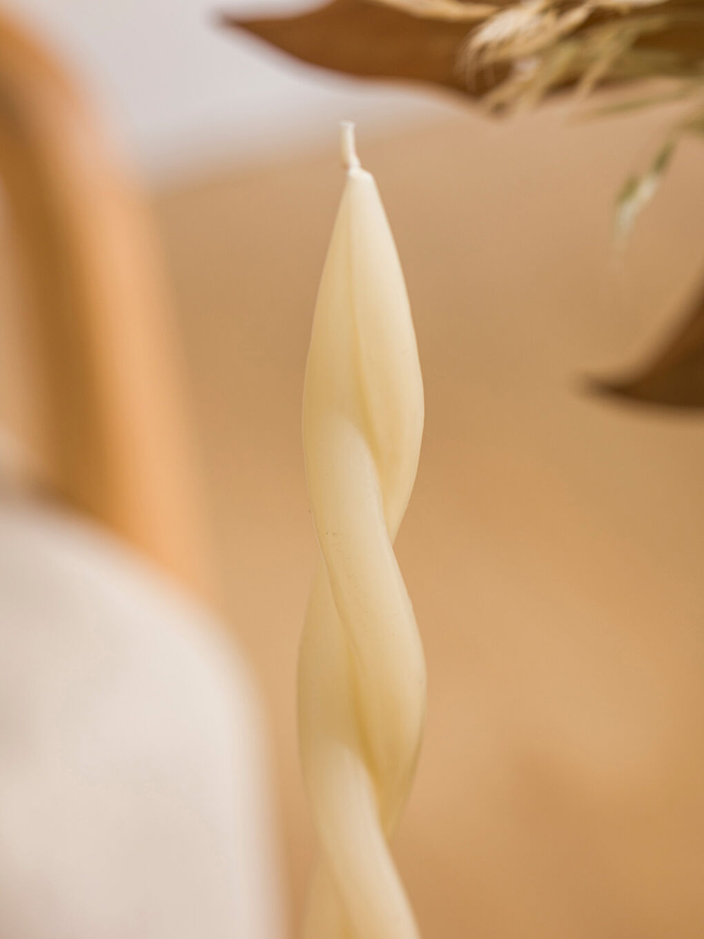 Ekru Dekoratif Şamdan Mum 2'li-2