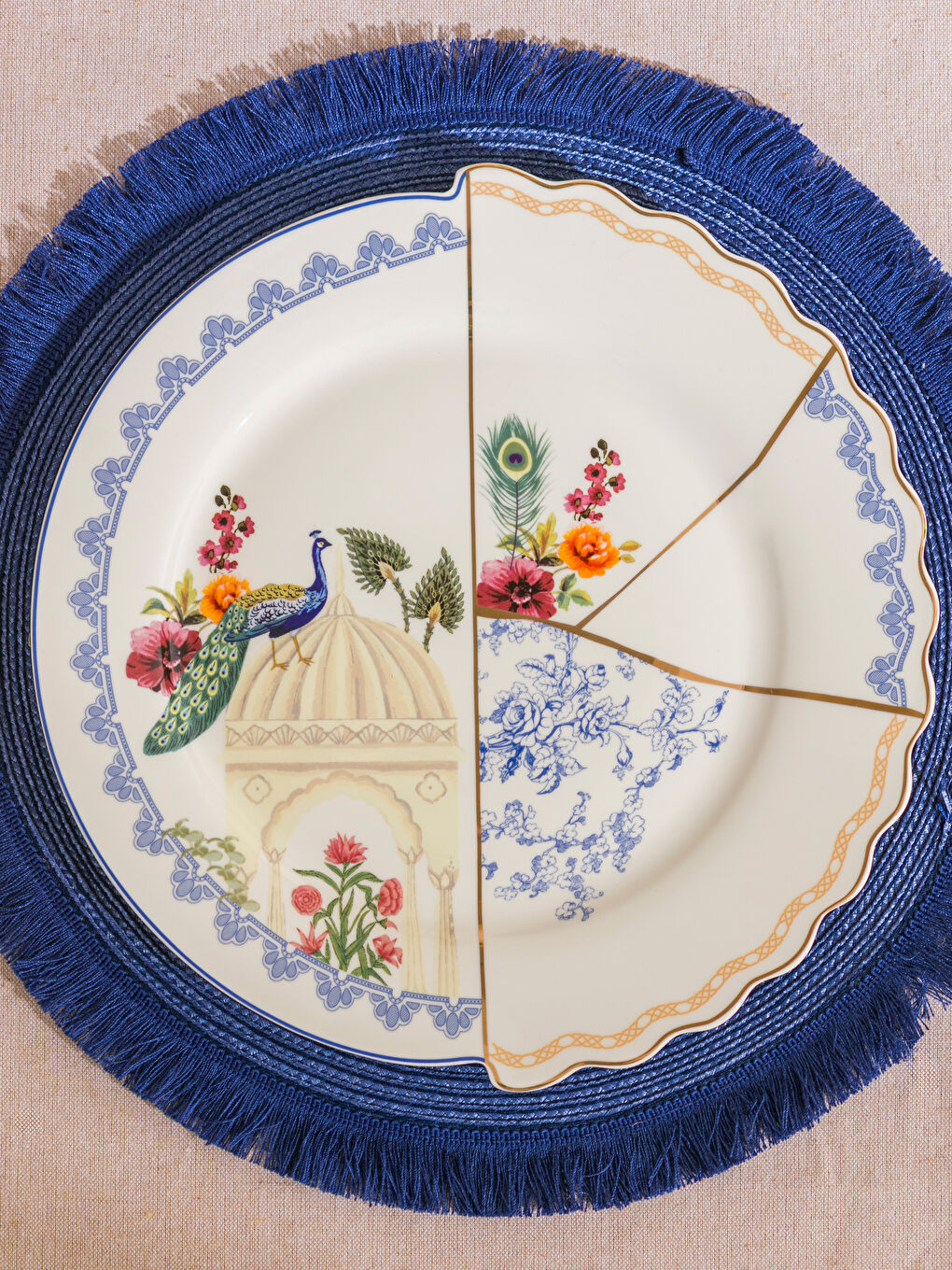 Beyaz Baskılı Porselen Servis Tabağı 28 cm-1