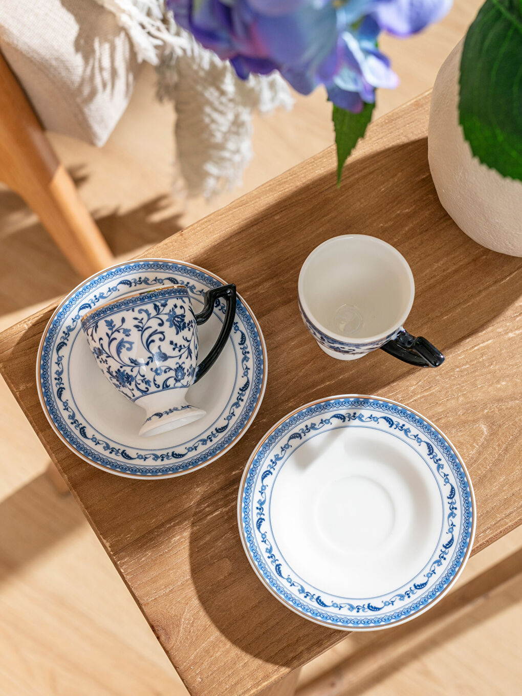 Mavi Baskılı 2 Kişilik Porselen Kahve Fincan Takımı 90 ml-1