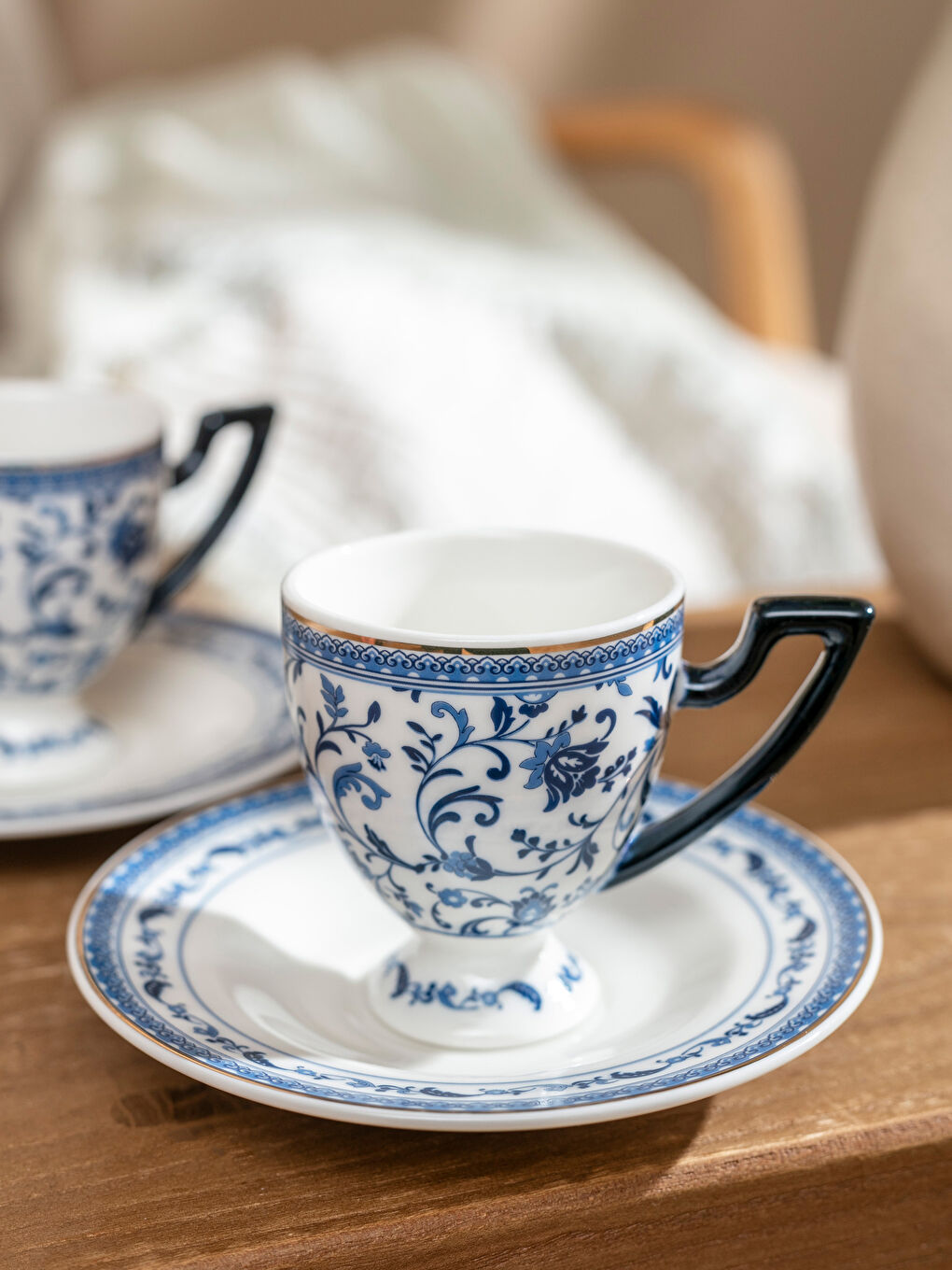 Mavi Baskılı 2 Kişilik Porselen Kahve Fincan Takımı 90 ml-2