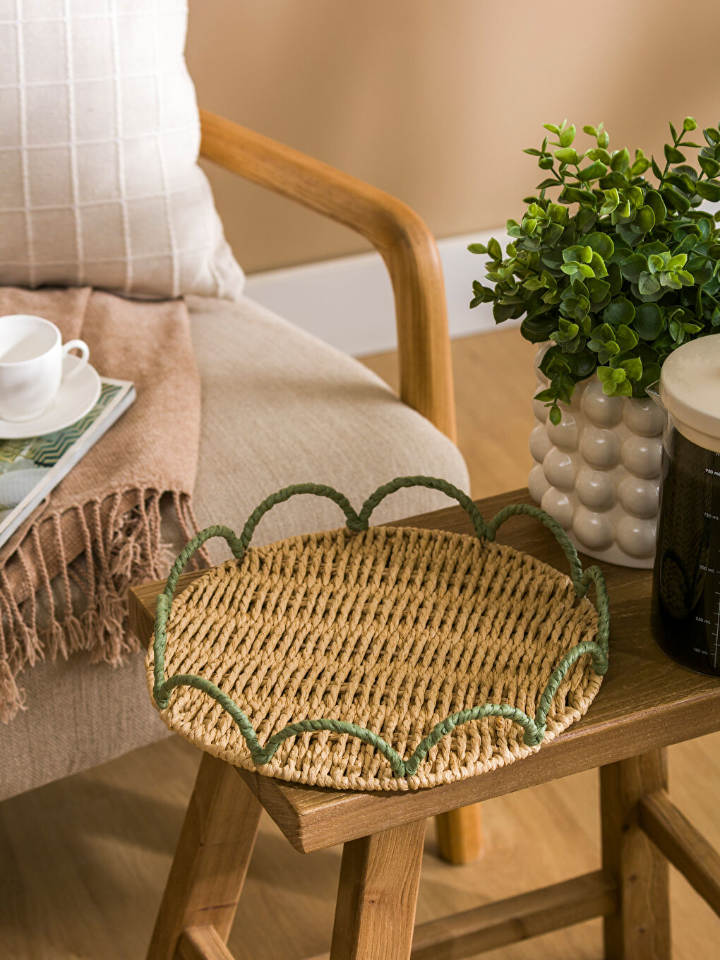 Kahverengi Hasır Dekoratif Tepsi 27 cm-1