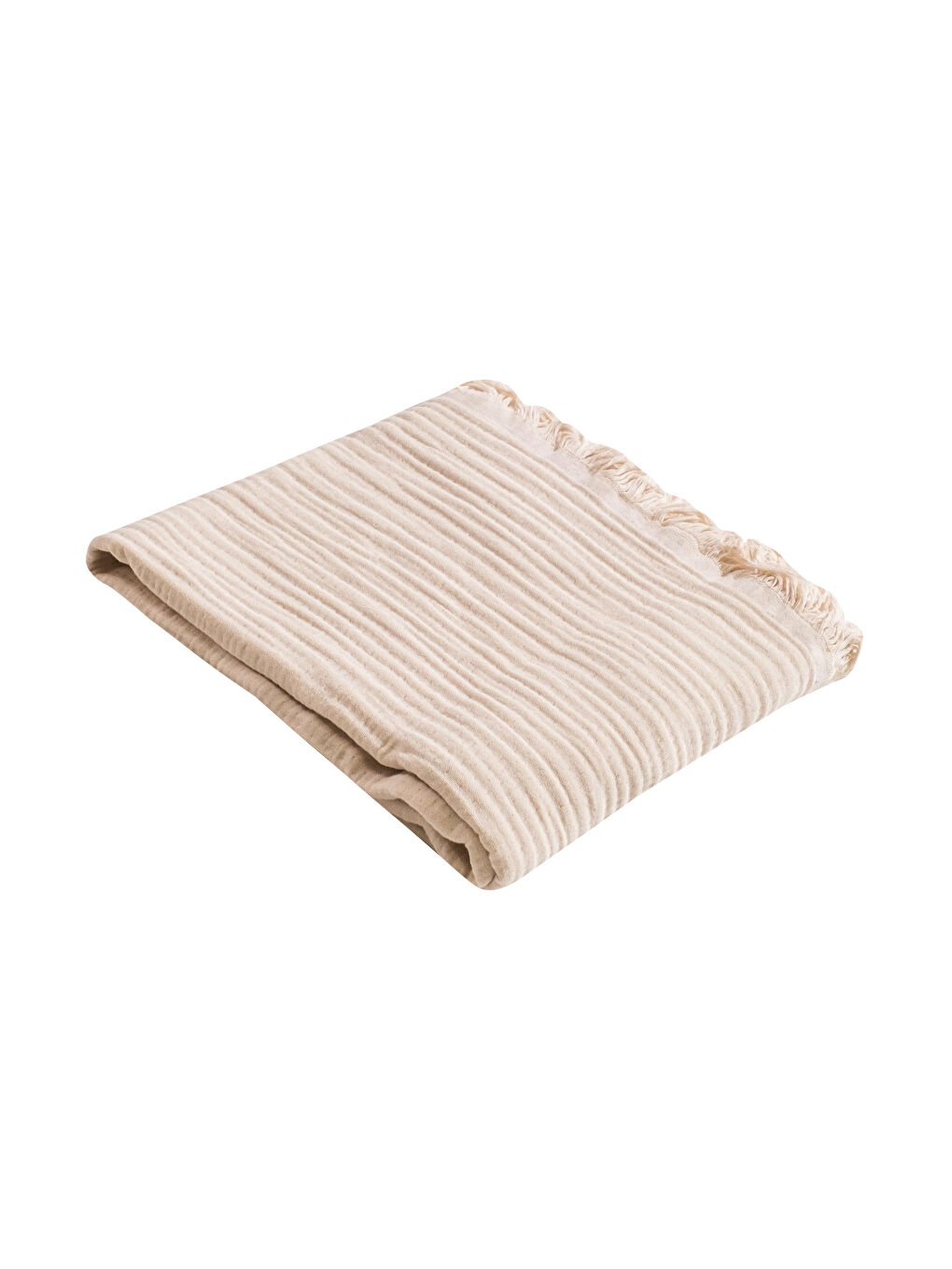 Bej Püsküllü Erkek Bebek Müslin Örtü 100x100 cm-4