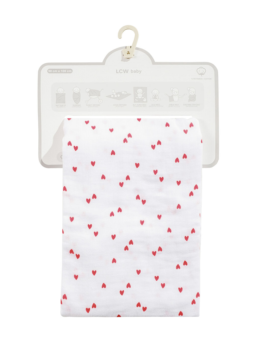 Ekru Kalp Baskılı Kız Bebek Battaniyesi 90x100 cm-4