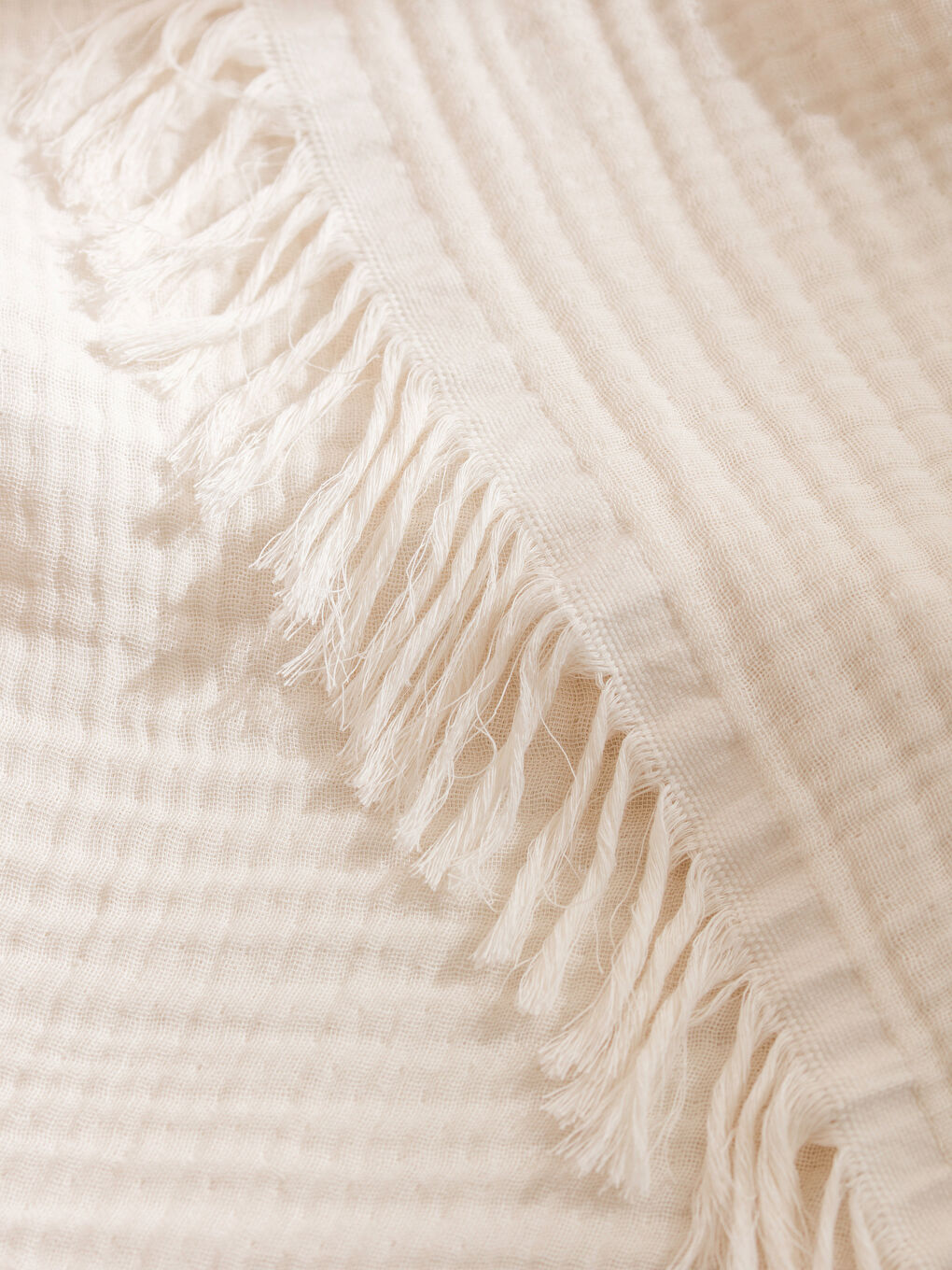 Ekru Püsküllü Kız Bebek Müslin Örtü 100x100 cm	-2