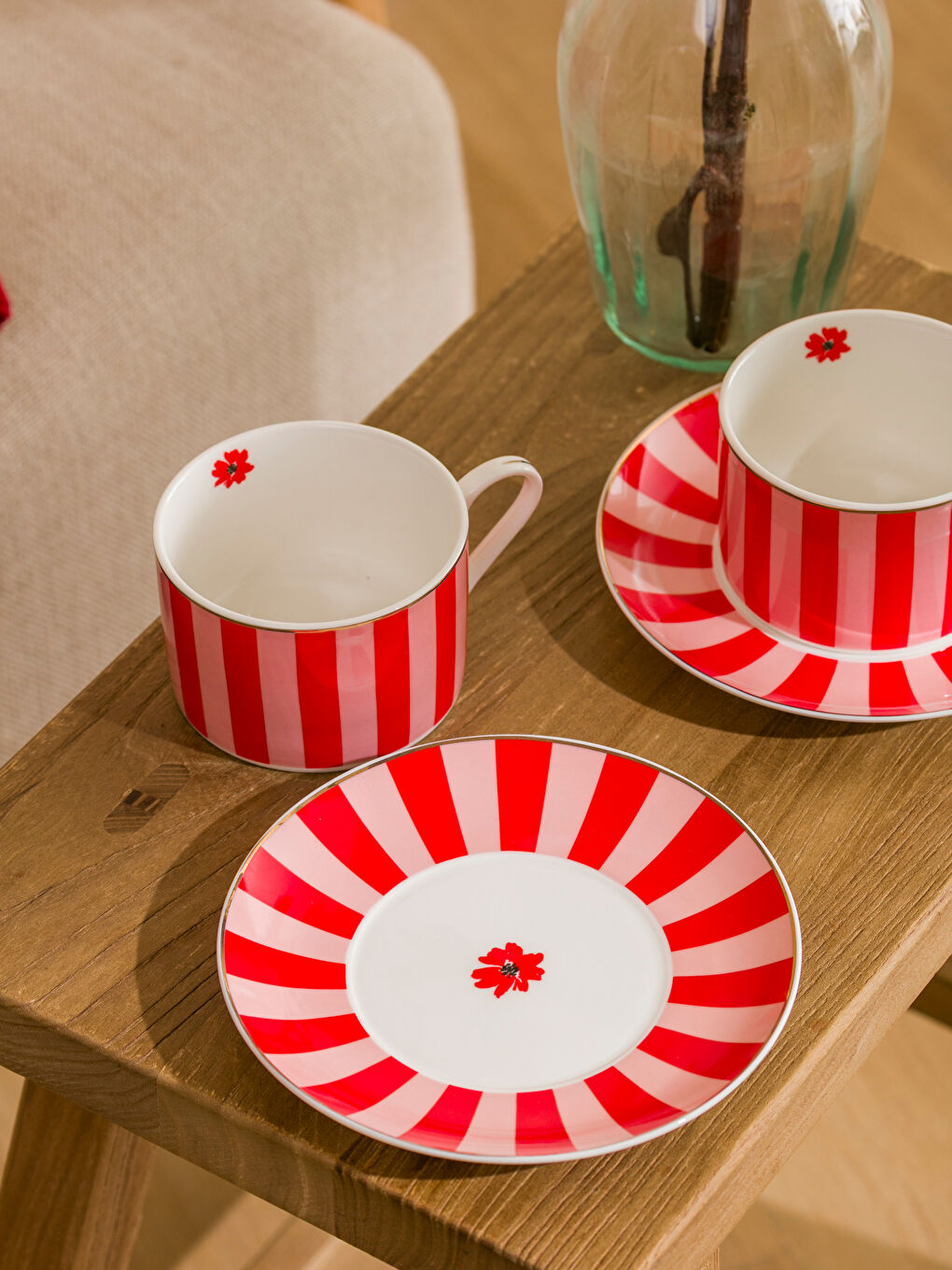 Kırmızı Baskılı 2 Kişilik Porselen Kahve Fincan Takımı 90 ml-1