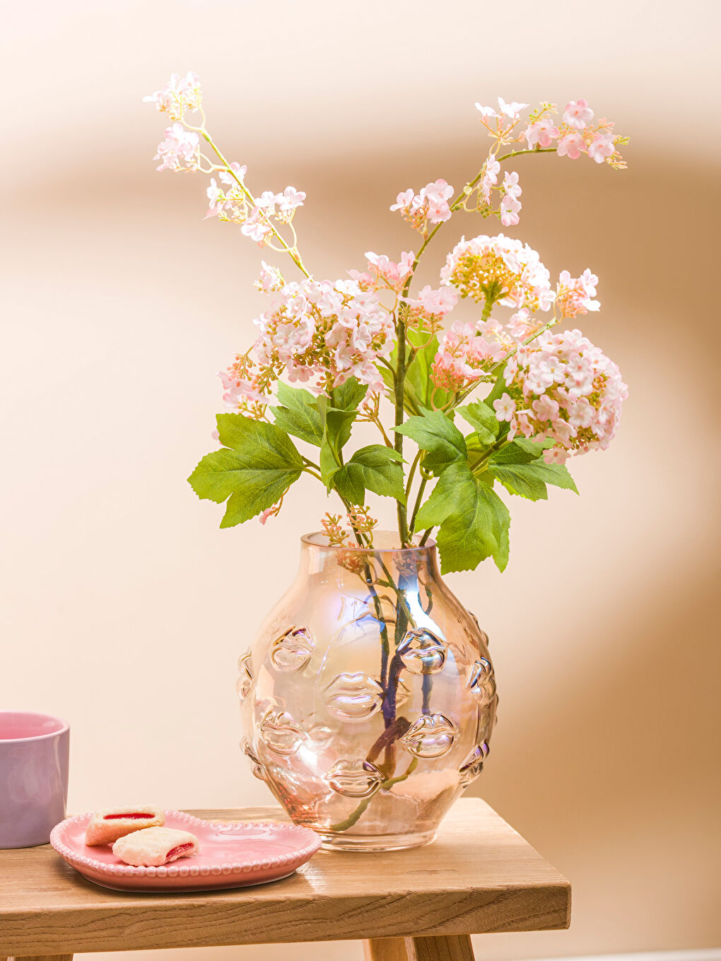 Pembe Cam Kavanoz 20 Cm