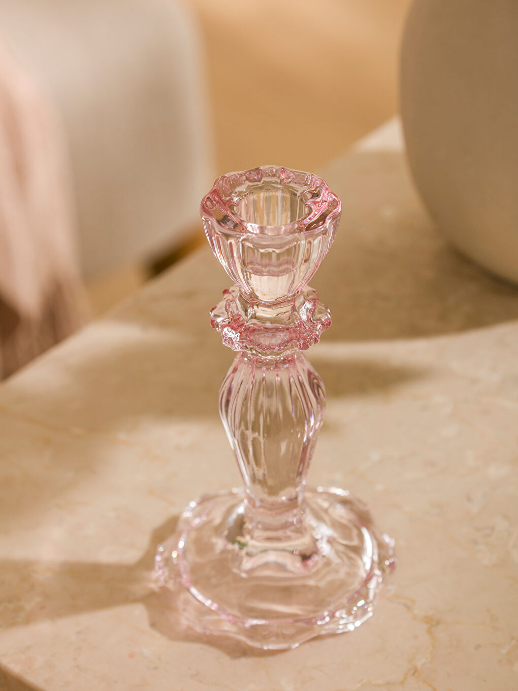 Pembe Ayaklı Cam Mumluk 16 cm-2