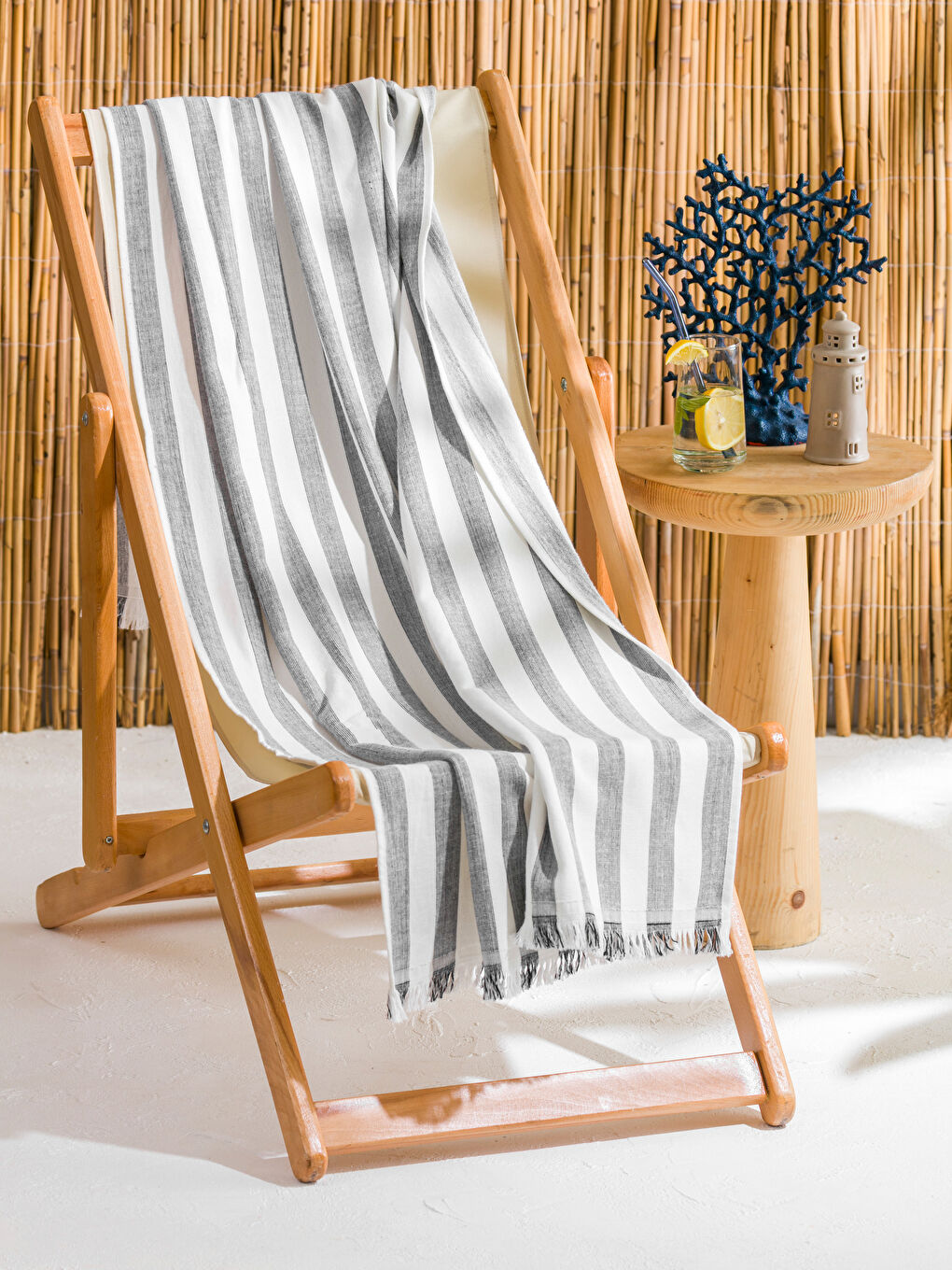 Gri Çizgili Plaj Havlusu 90x160 cm