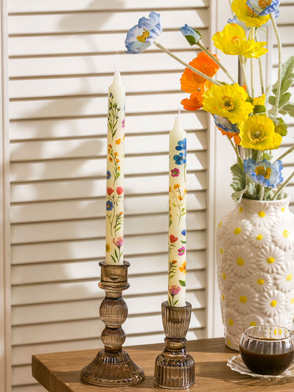 Karışık Çiçek Baskılı Dekoratif Mum 2'li-1