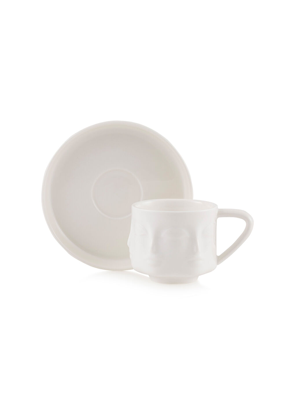 Beyaz Yüz Figürlü 2 Kişilik Porselen Kahve Fincan Takımı-4