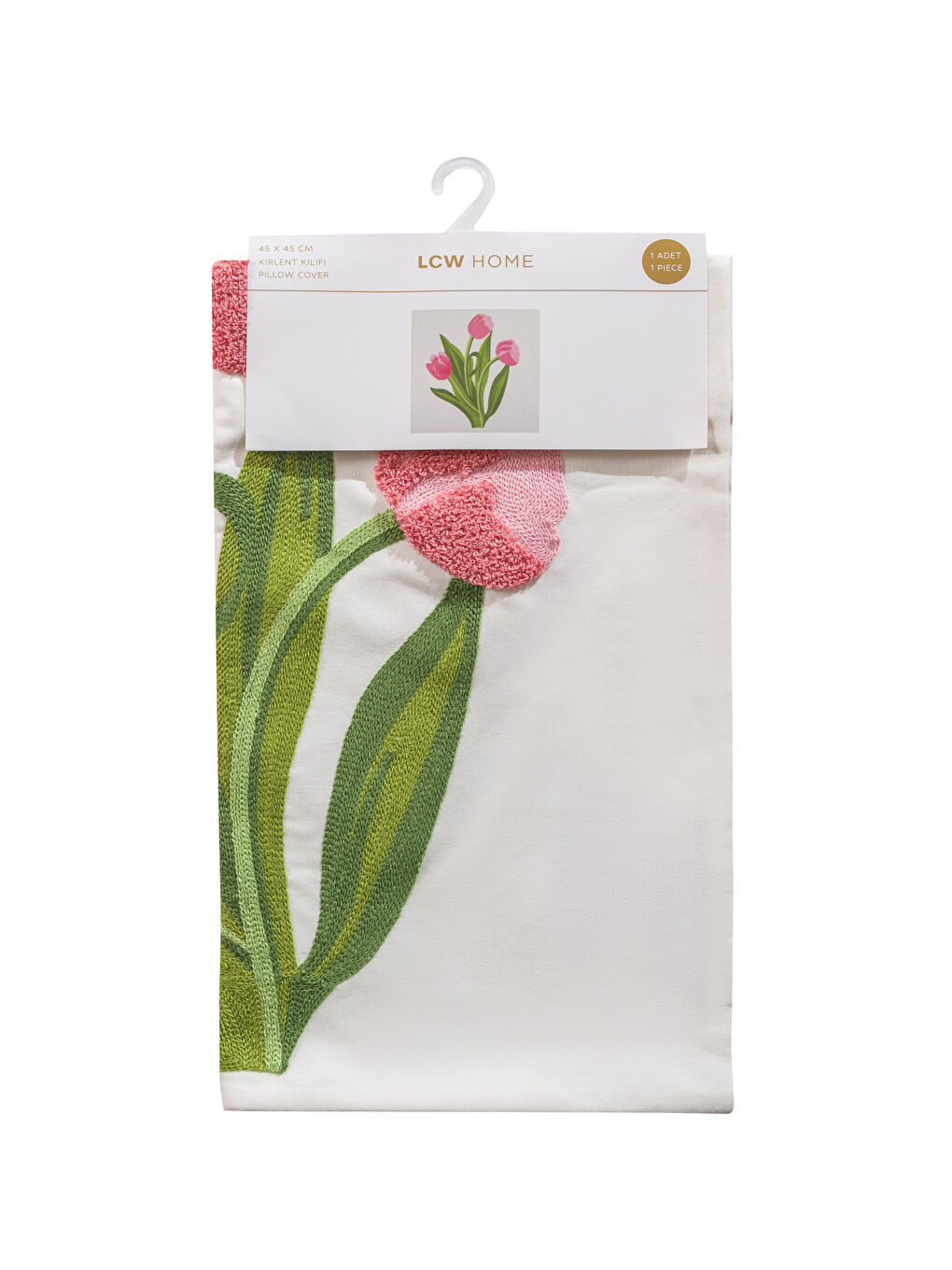 Ekru Çiçekli Kırlent Kılıfı 45x45 cm-4
