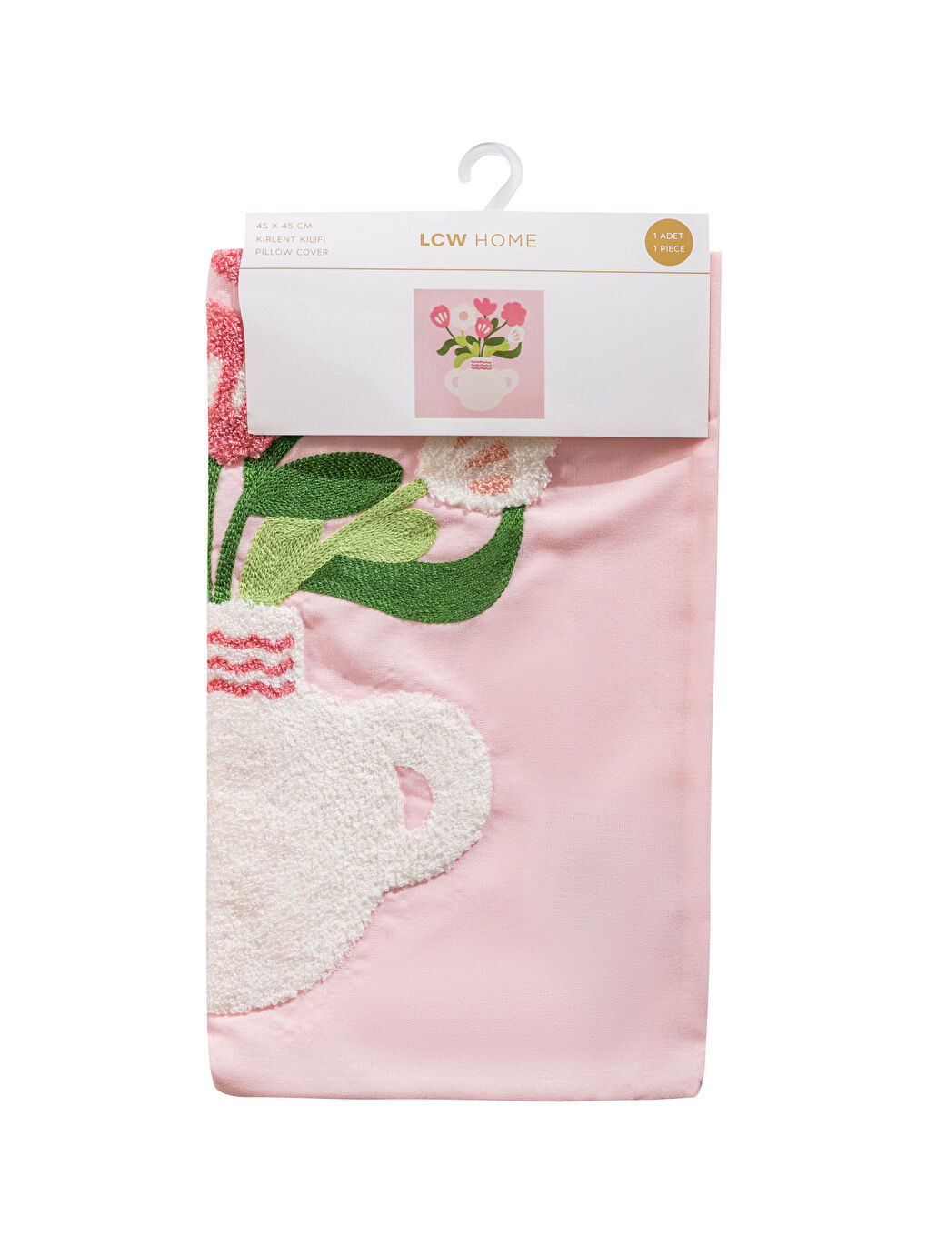 Pembe Çiçek Nakışlı Kırlent Kılıfı 45x45 cm-4
