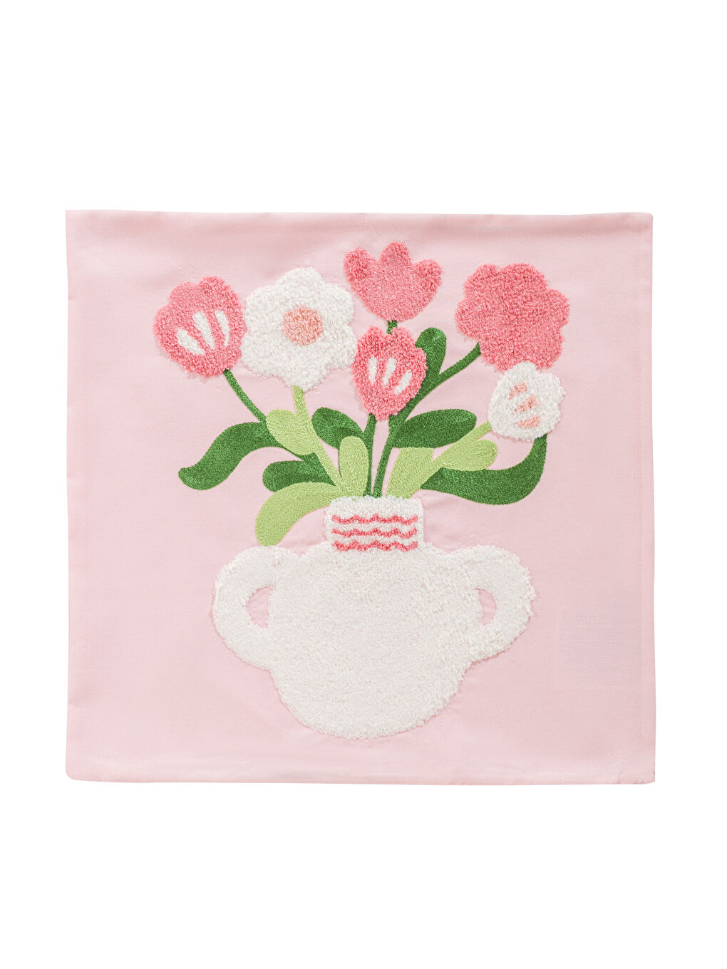Pembe Çiçek Nakışlı Kırlent Kılıfı 45x45 cm-5