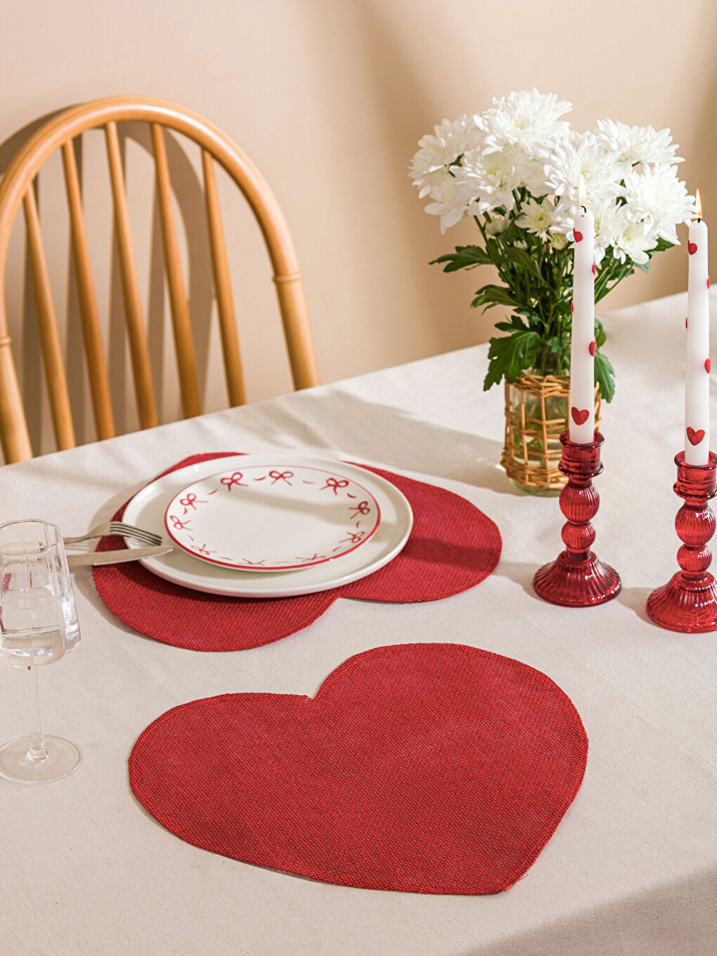 Kırmızı Kalp Figürlü Amerikan Servis 2'li 38 cm