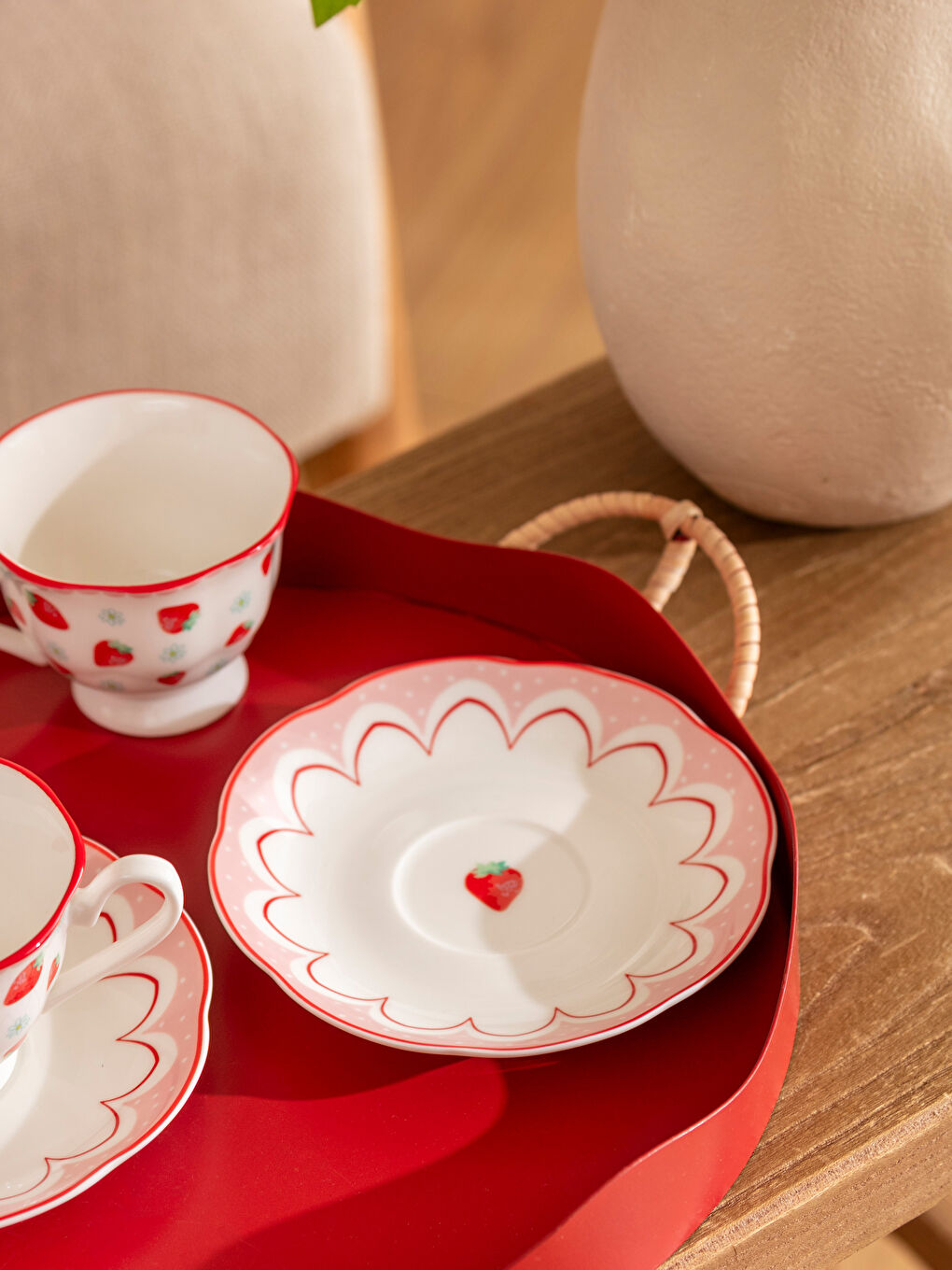 Kırmızı Baskılı 2 Kişilik Porselen Kahve Fincan Takımı 90 ml-1