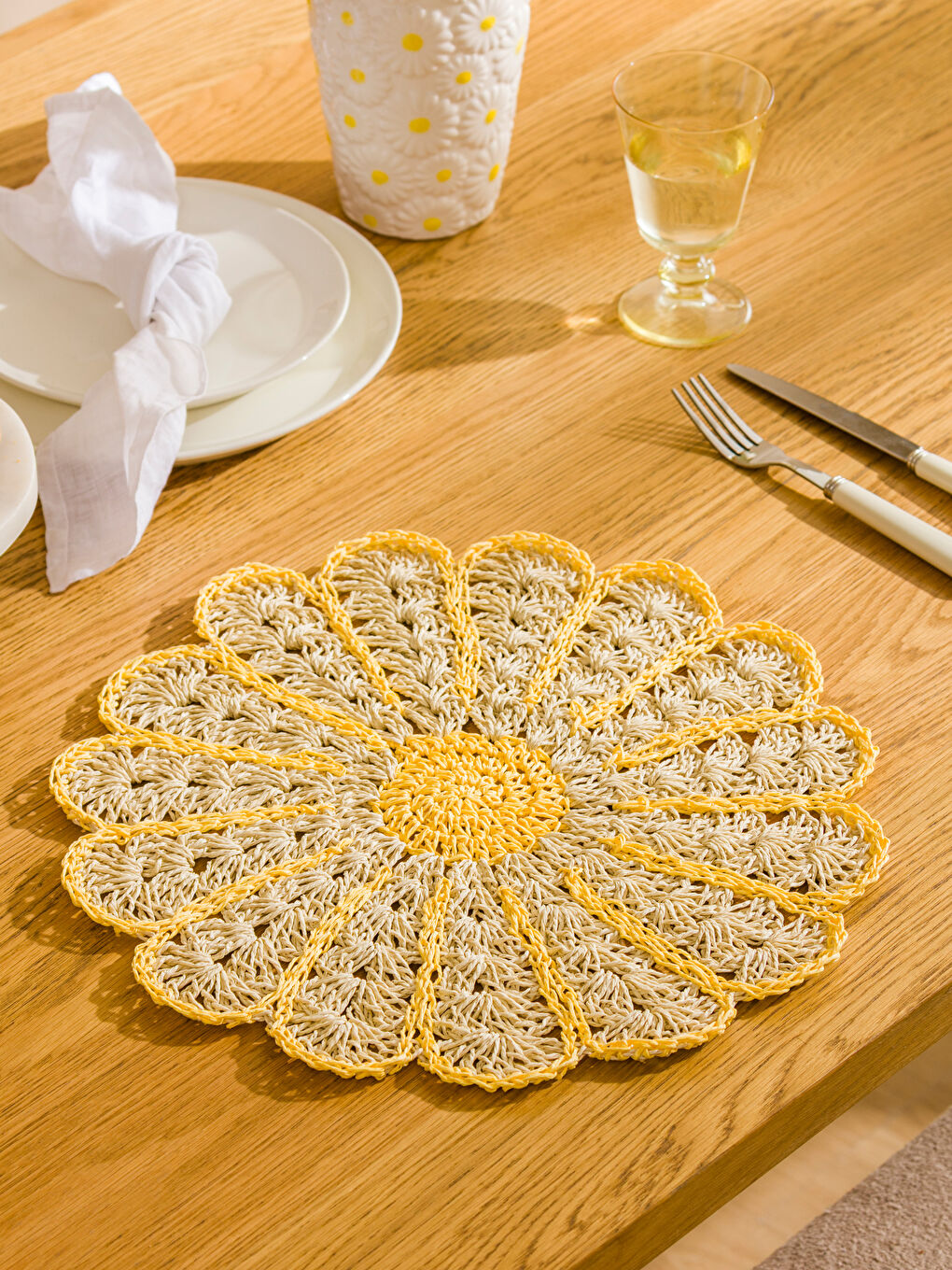 Bej Çiçek Figürlü Hasır Supla 38 cm-1