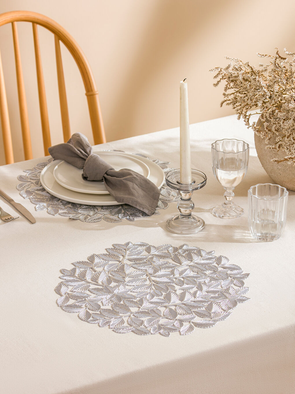 Gri Yaprak Figürlü Supla Seti 2'li 40 cm