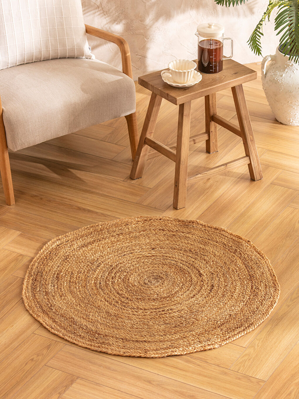 Kahverengi Hasır Yuvarlak Halı 90 cm