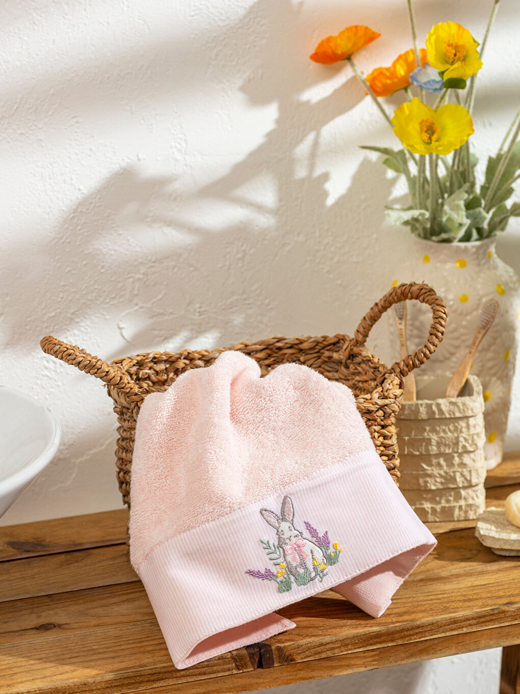 Rabbit Embroidered Face Towel 50x80 cm-1