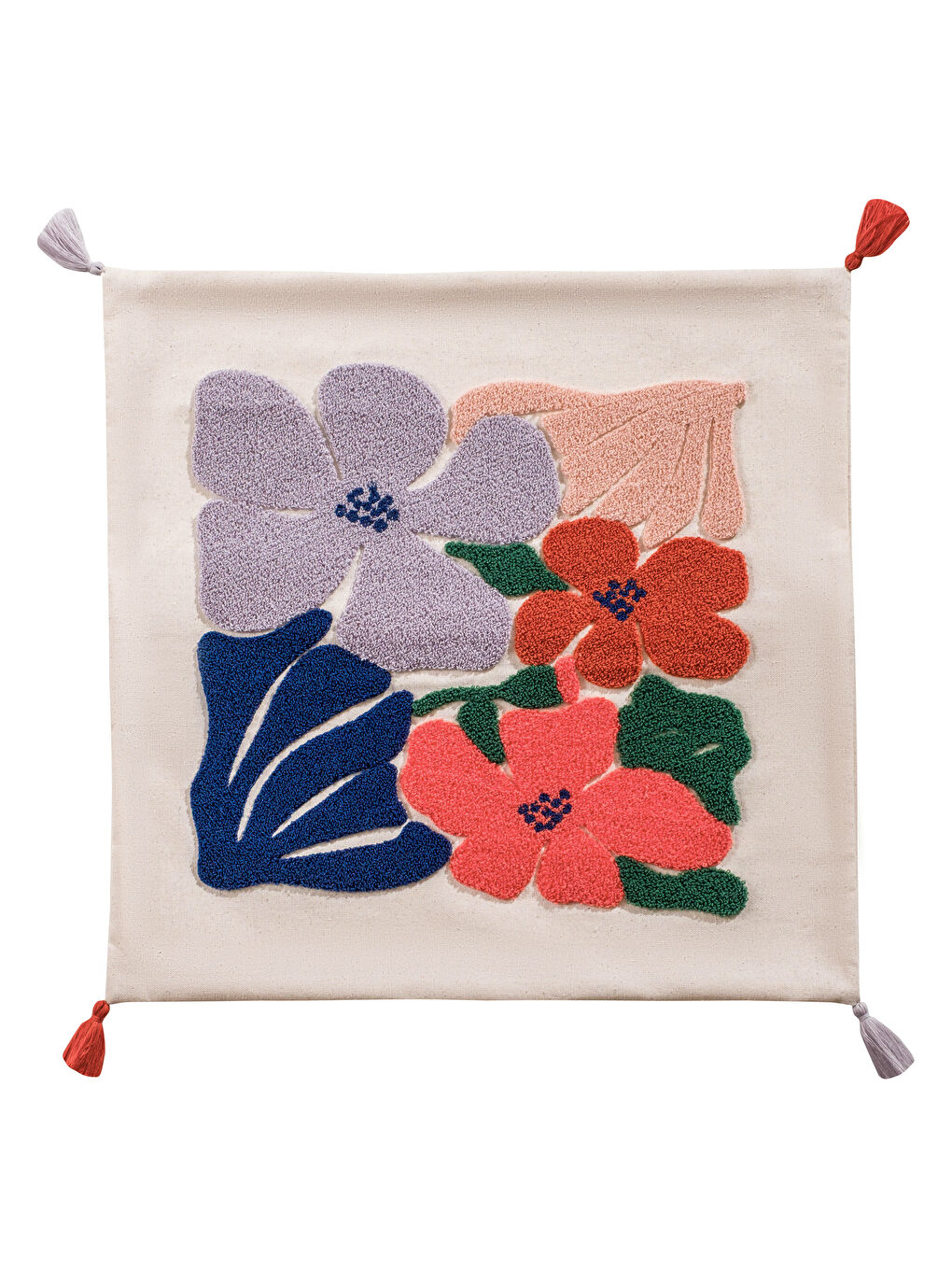 Bej Çiçek Nakışlı Kırlent Kılıfı 45x45 cm-4