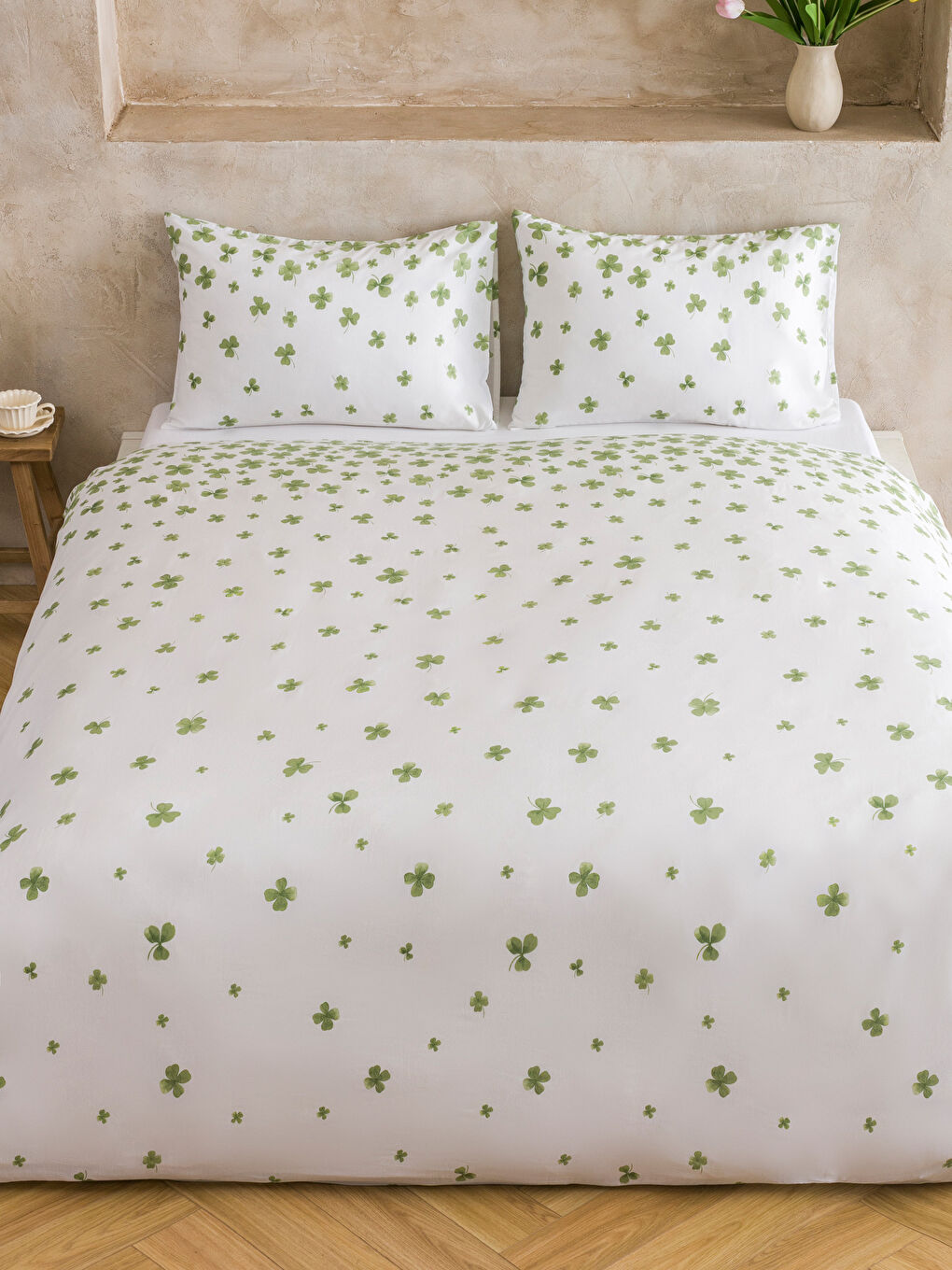 Yeşil Yaprak Desenli Çift Kişilik Nevresim Seti-1