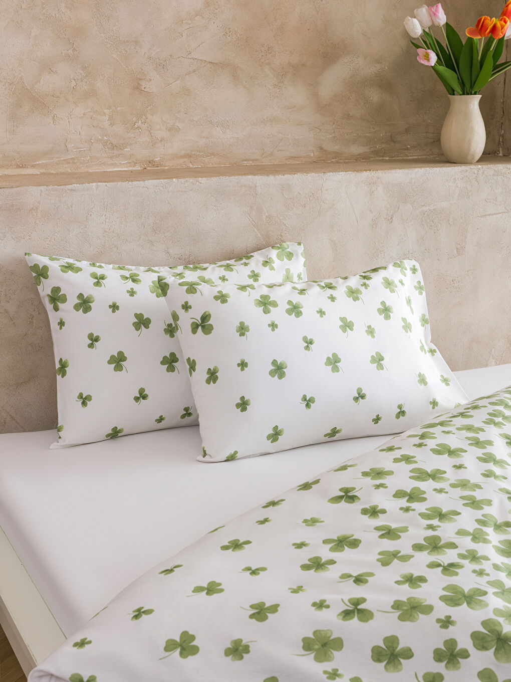 Yeşil Yaprak Desenli Çift Kişilik Nevresim Seti-2