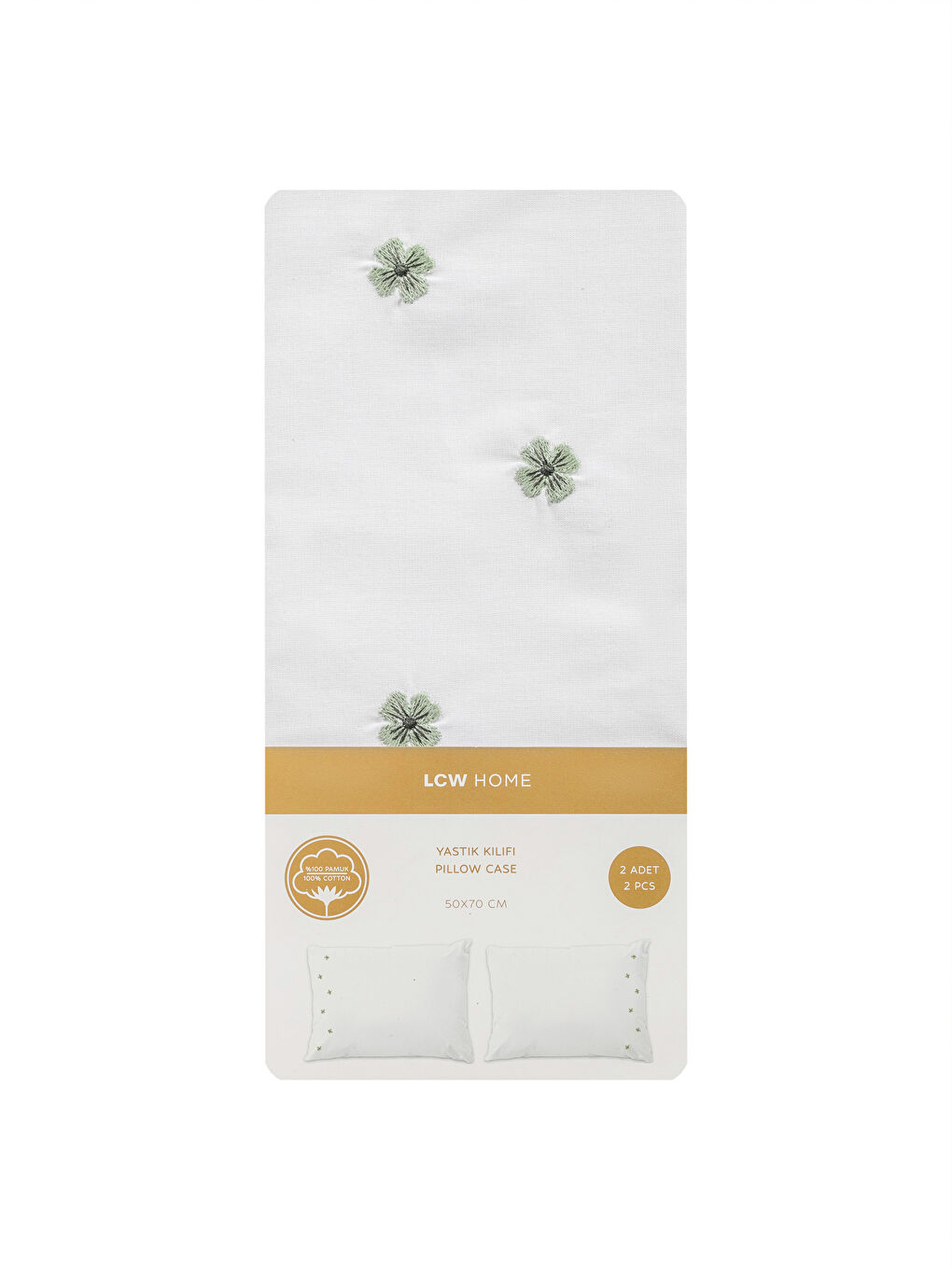 Beyaz Çiçek Nakışlı Yastık Kılıfı 2 'li 50x70 cm-3