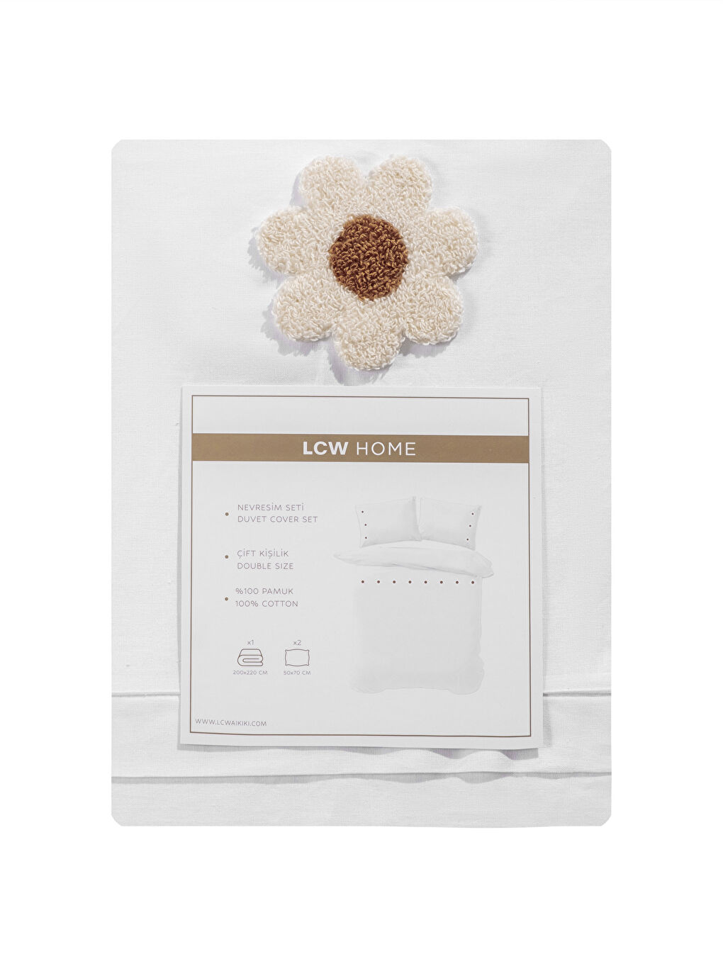 Beyaz Çiçek Nakışlı Çift Kişilik Nevresim Seti -6