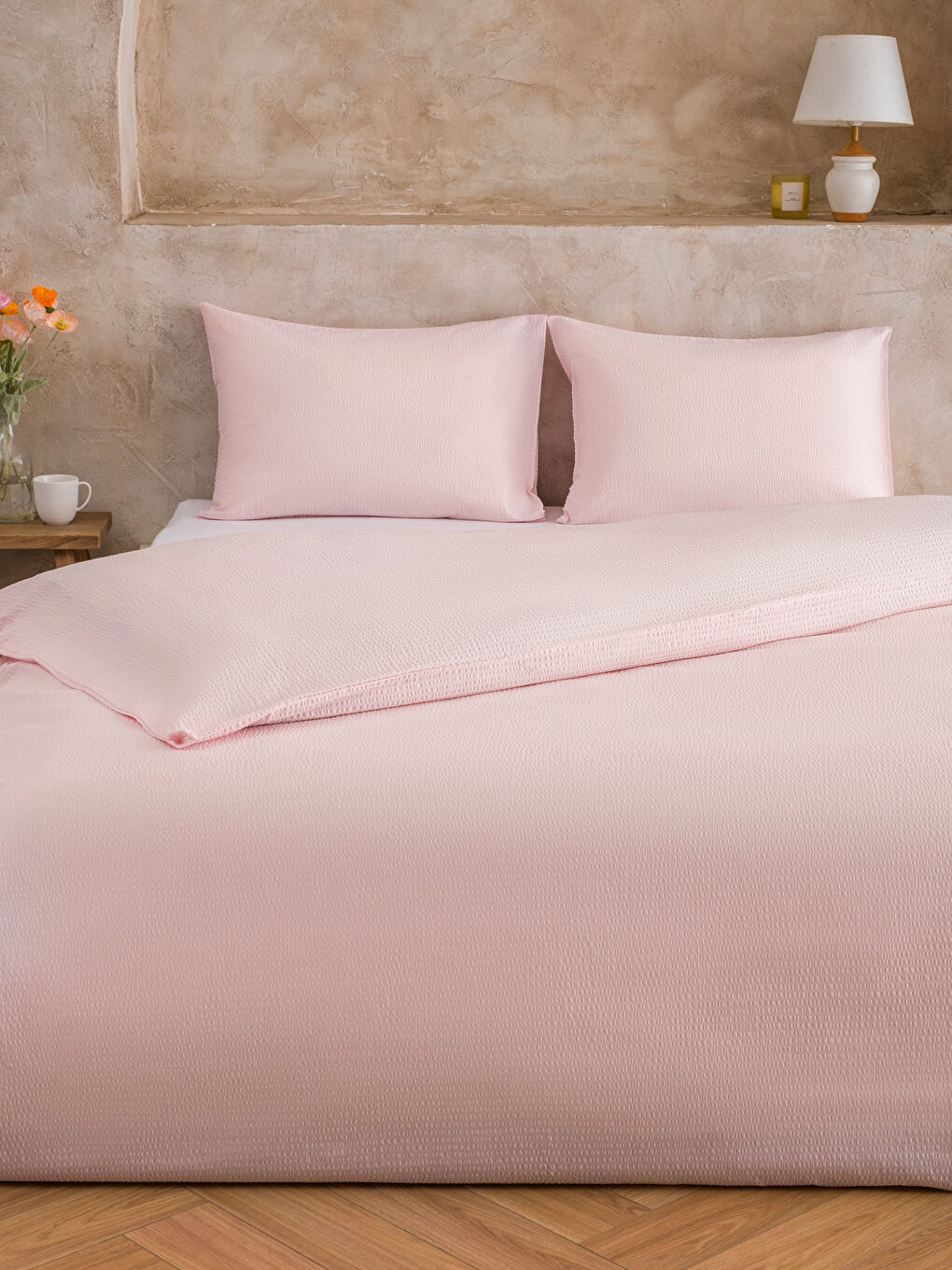 Pembe Çift Kişilik Pamuklu Nevresim Seti