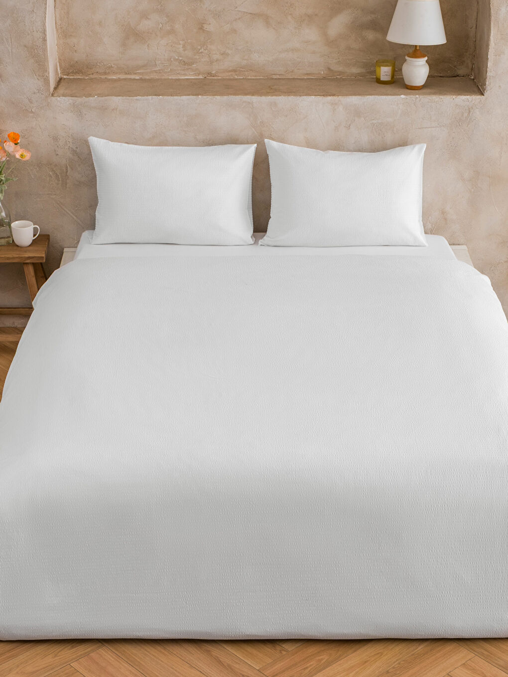 Beyaz Çift Kişilik Pamuklu Nevresim Seti-1