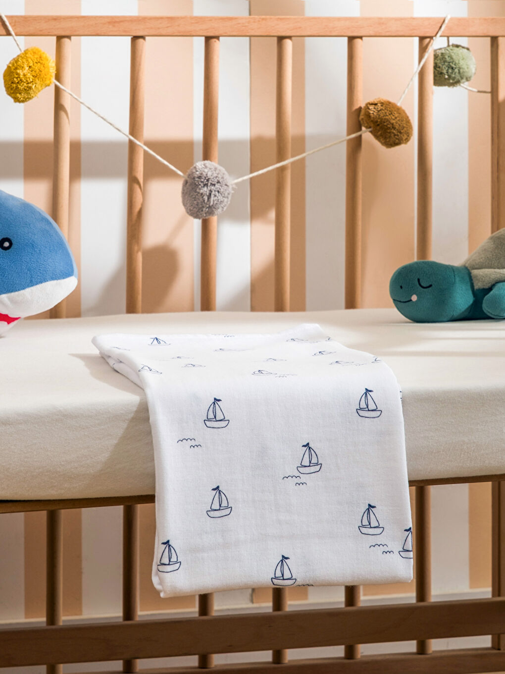 Ekru Baskılı Erkek Bebek Müslin Battaniye 90x100 cm-1