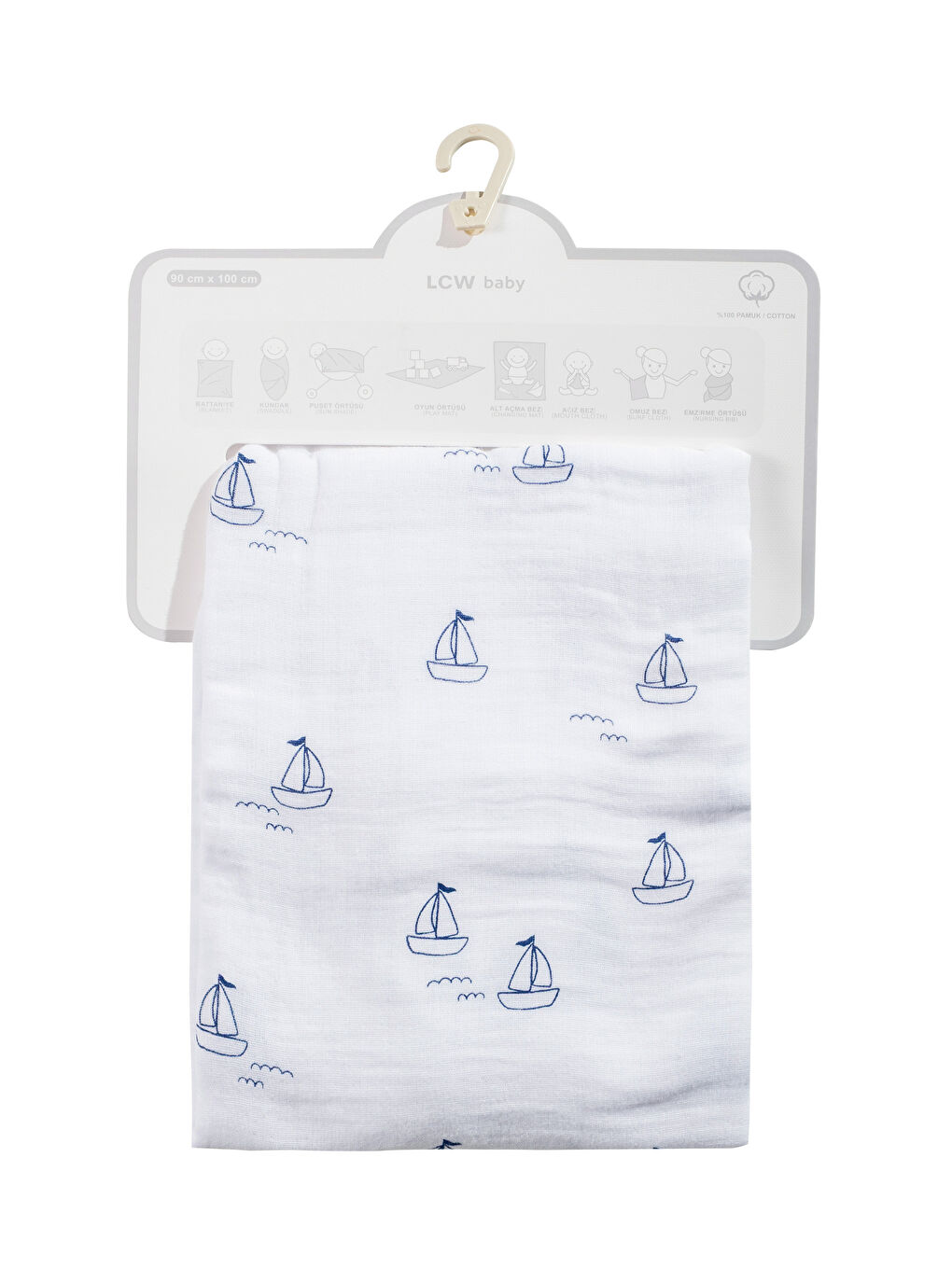 Ekru Baskılı Erkek Bebek Müslin Battaniye 90x100 cm-4