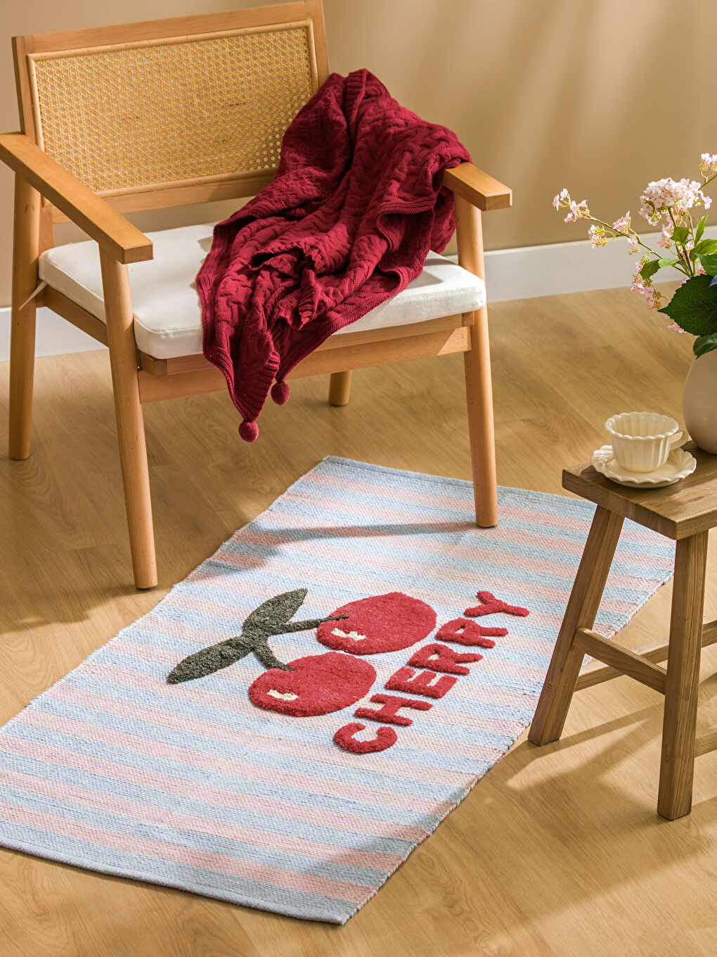 Cherry Print Kilim Rug 70x140 cm
