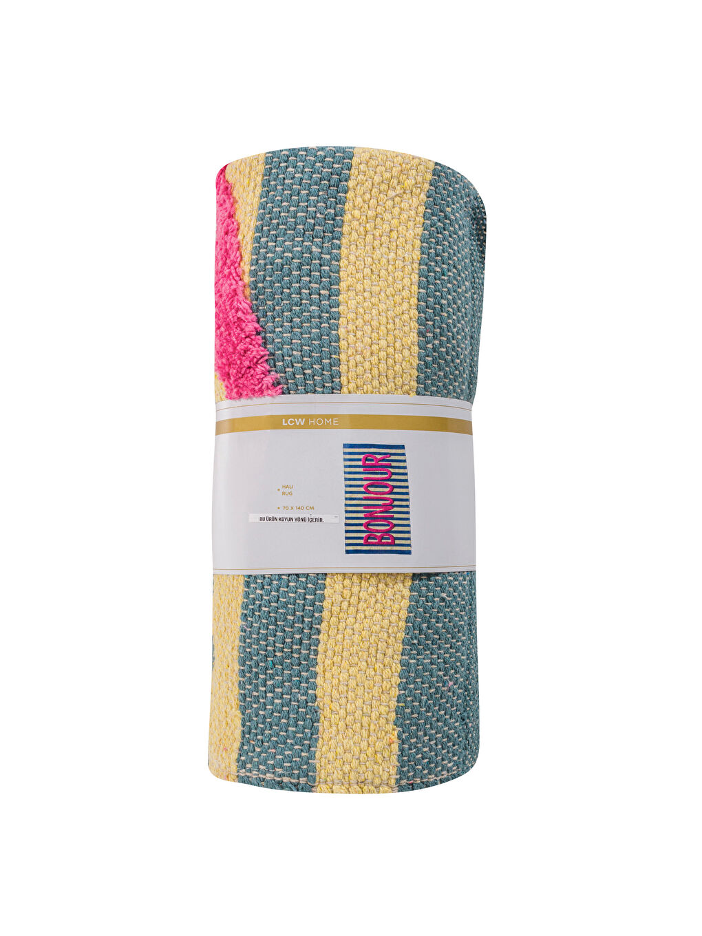 Karışık Bonjour Yazı Nakışlı Halı 70x140 cm-4