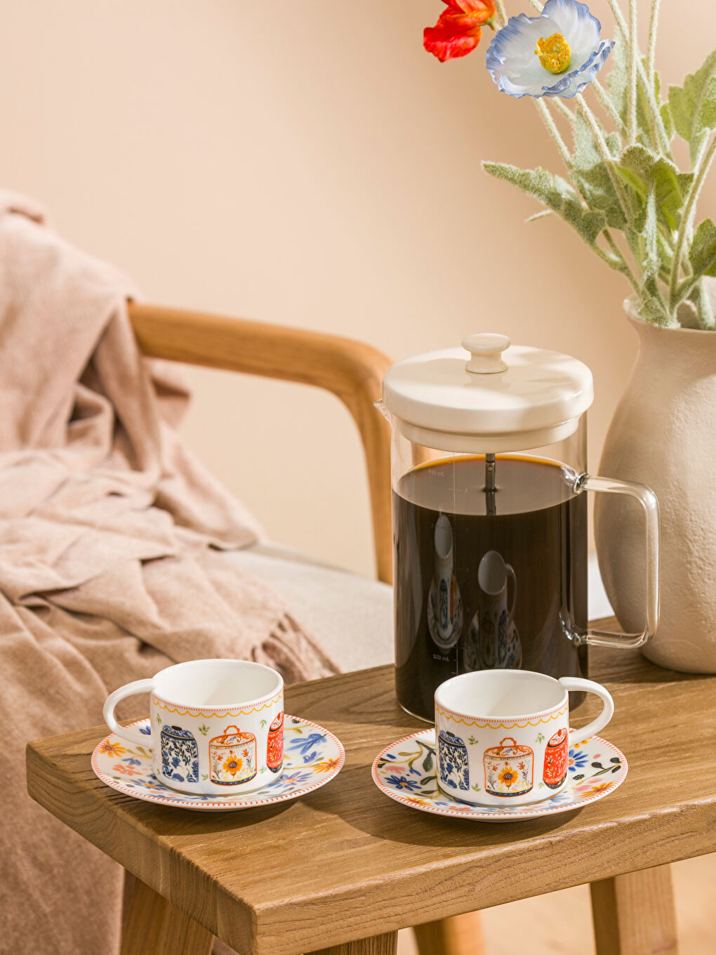 Karışık Baskılı 2 Kişilik Porselen Kahve Fincan Takımı