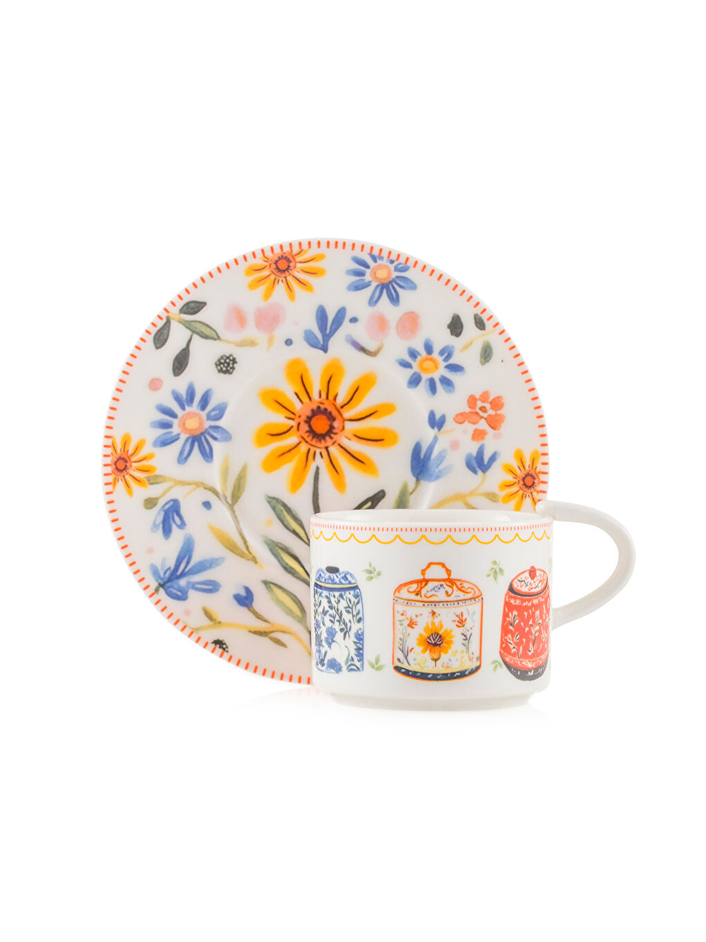 Karışık Baskılı 2 Kişilik Porselen Kahve Fincan Takımı-4