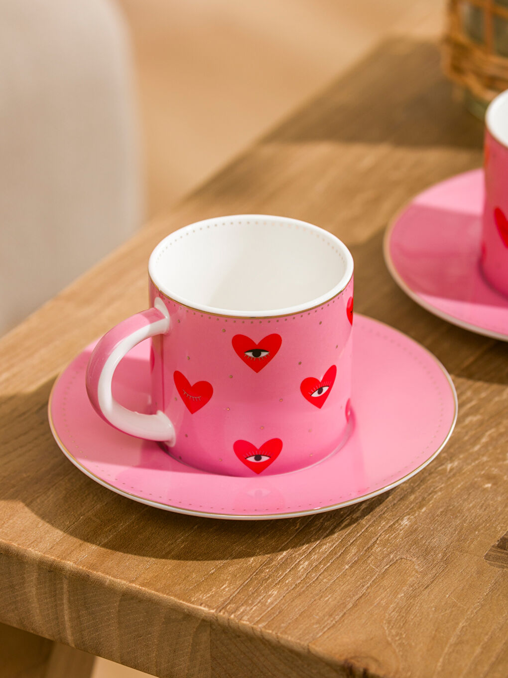 Karışık Kalp Baskılı 2 Kişilik Porselen Kahve Fincan Takımı 90 ml-1
