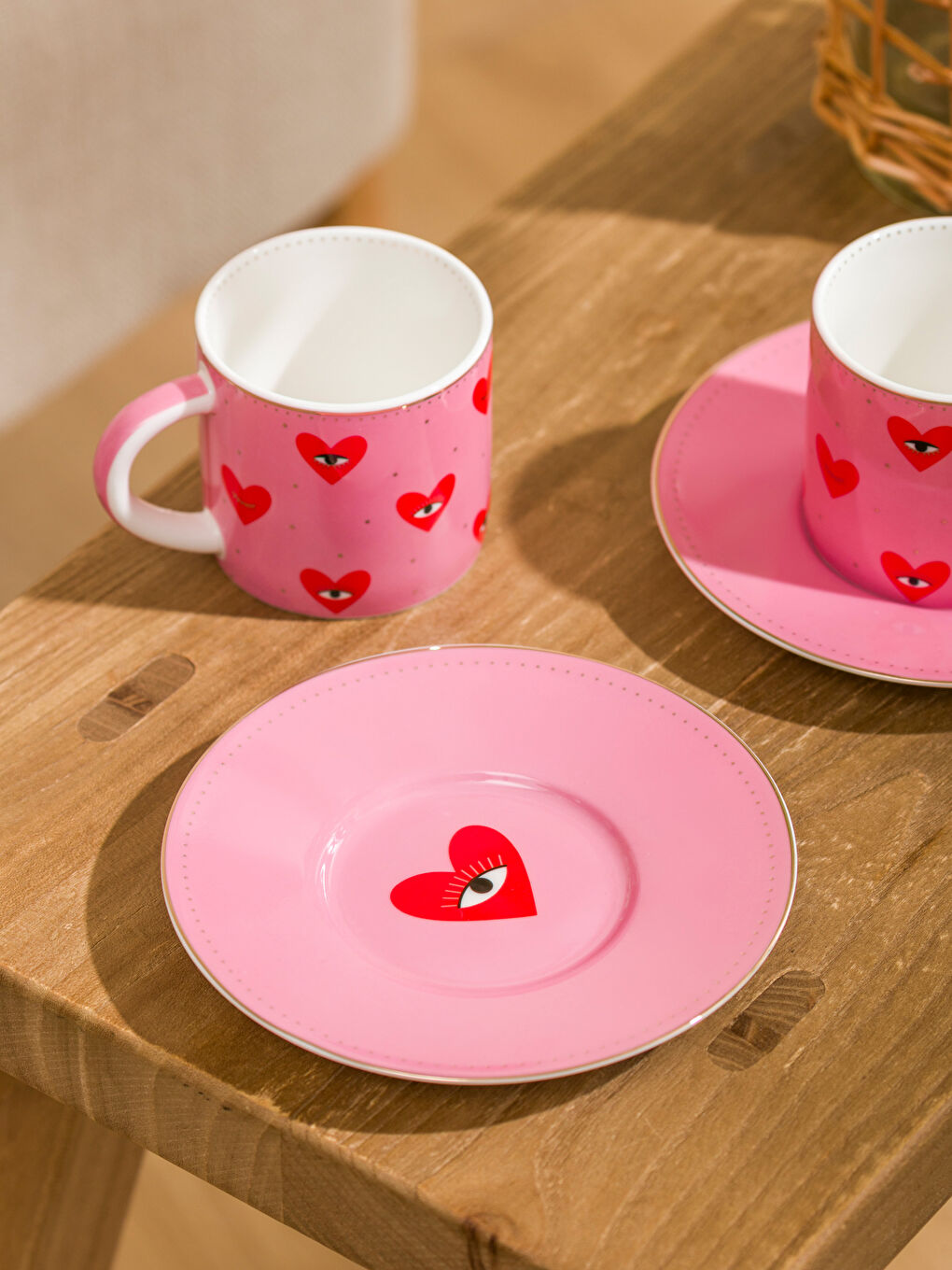 Karışık Kalp Baskılı 2 Kişilik Porselen Kahve Fincan Takımı 90 ml-2