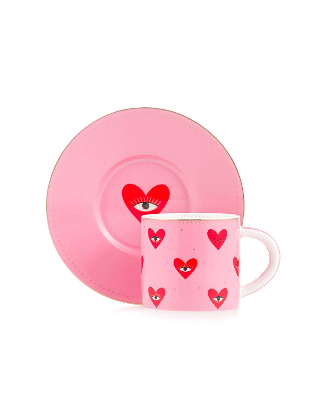 Karışık Kalp Baskılı 2 Kişilik Porselen Kahve Fincan Takımı 90 ml-4