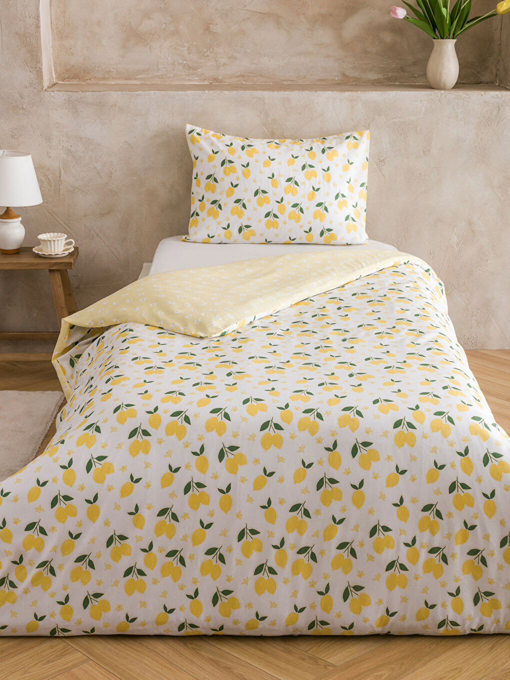 Karışık Limon Baskılı Tek Kişilik Nevresim Seti