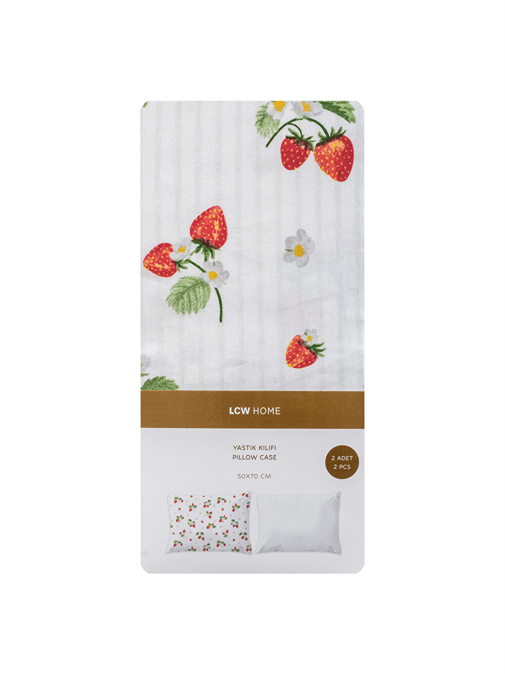 Strawberry Print Cotton Pillowcase Set of 2, 50x70 cm-3