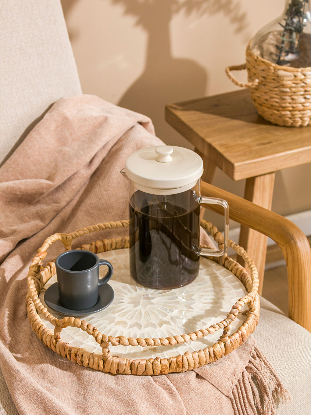 Karışık Dekoratif Hasır Sepet 30 cm