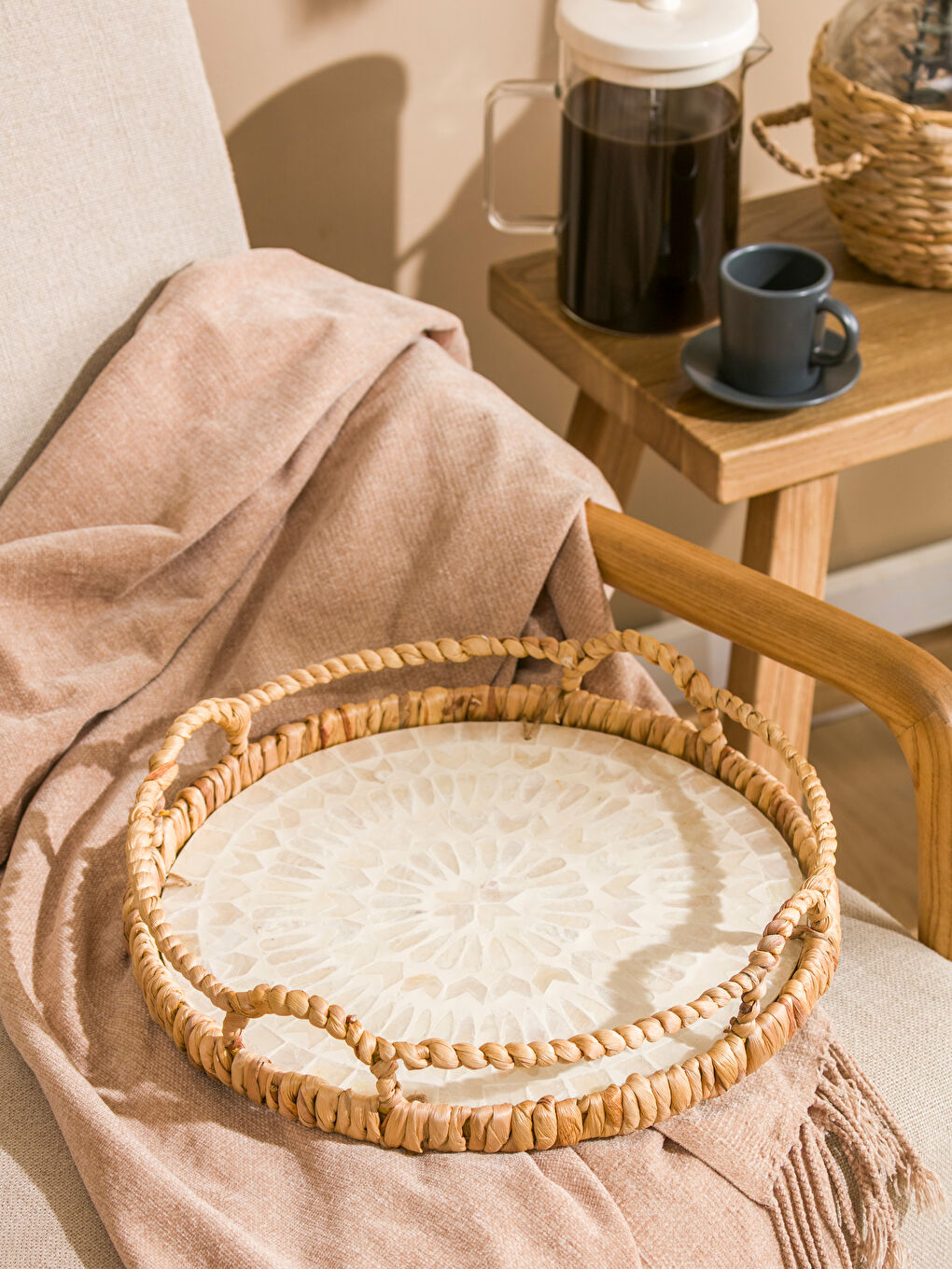 Karışık Dekoratif Hasır Sepet 30 cm-1