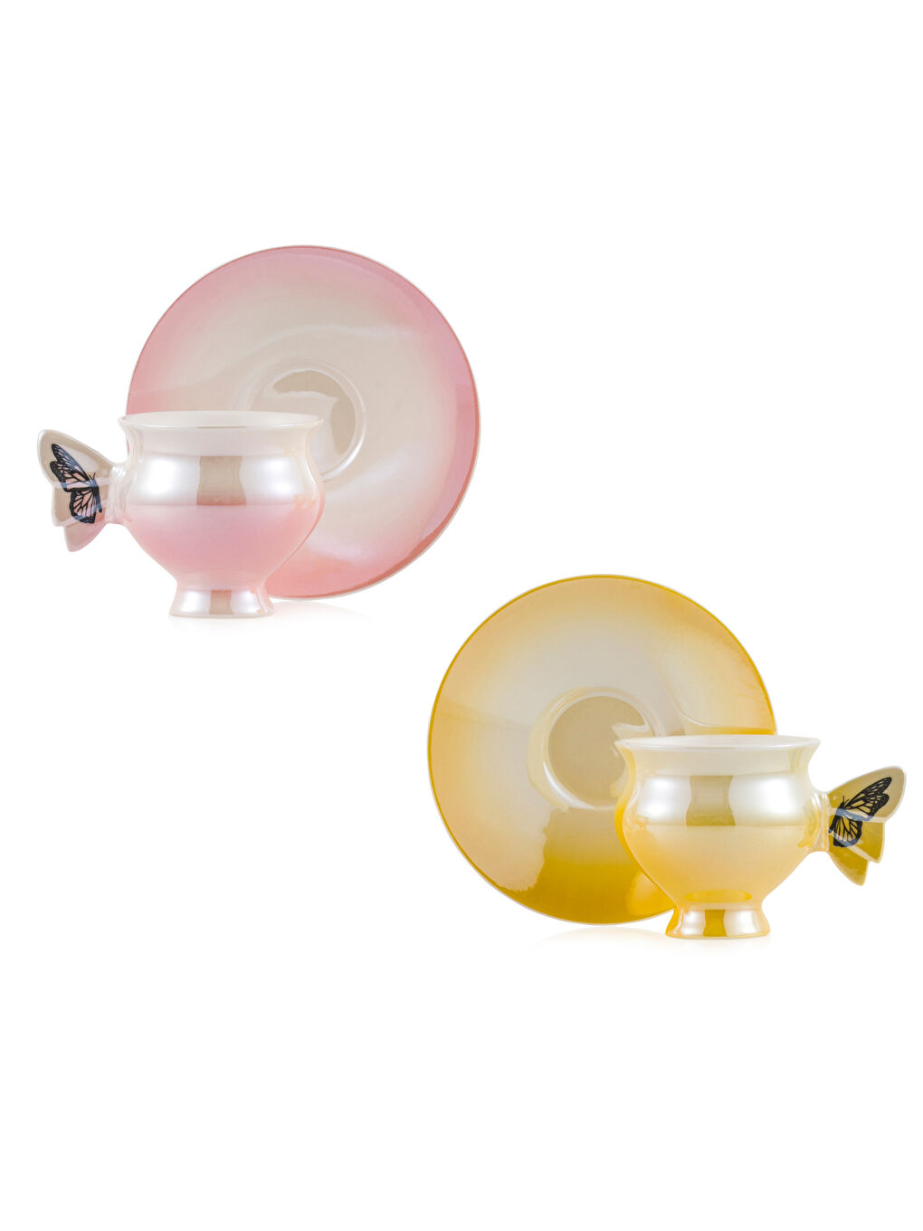 Karışık Kelebek Figürlü 2 Kişilik Porselen Kahve Fincan Takımı 90 ml-5
