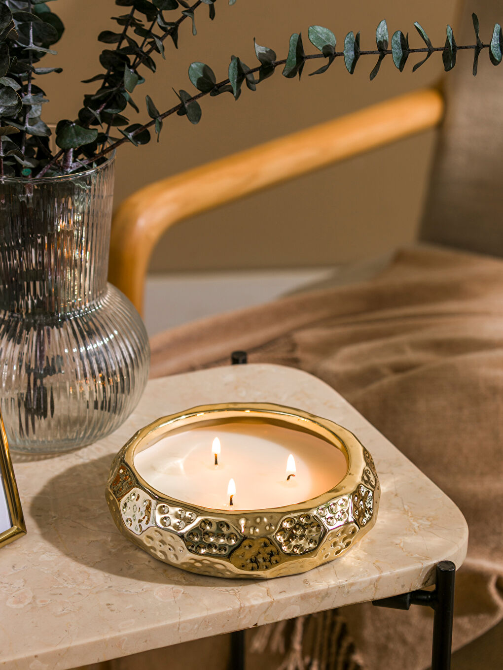 Sarı Metal Mumluk 15 cm